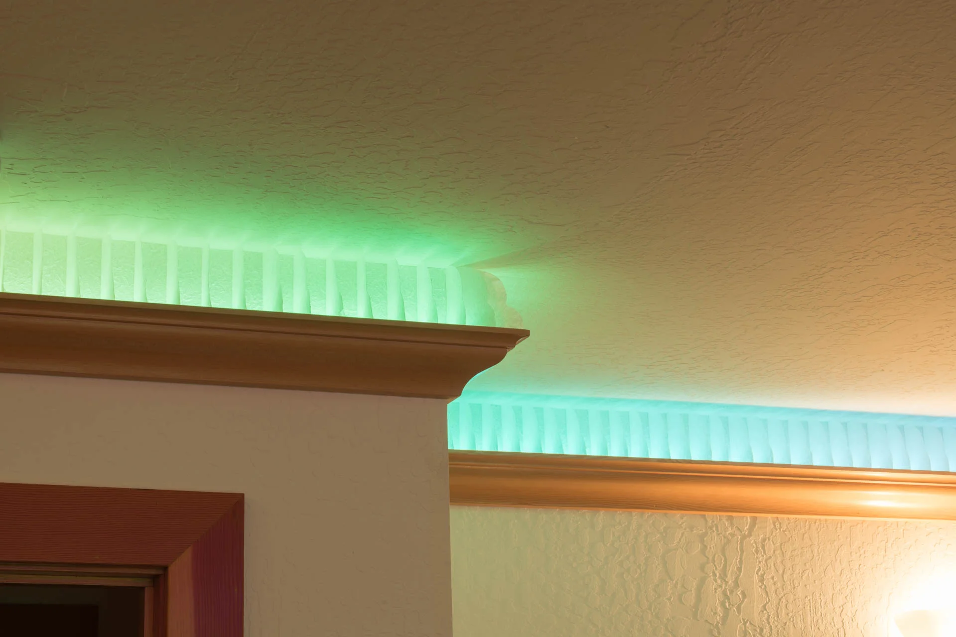  With a single rainbow, the colors change gradually around the corners of the room. 