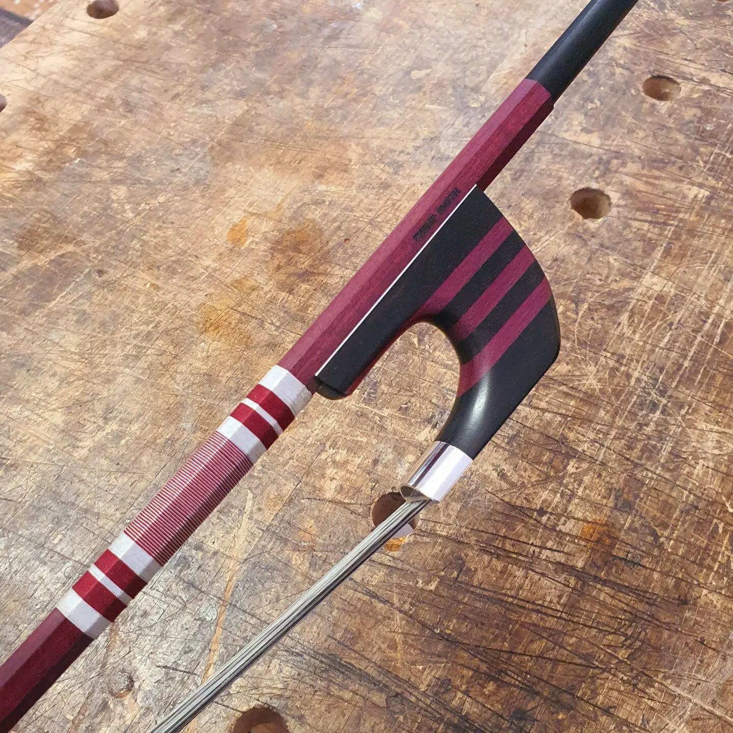 My latest bass bow getting ready to leave the workshop this morning.