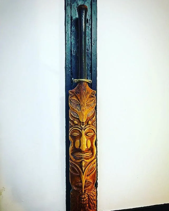 Stunning carved bat above the bar at Ripley CC. Oh and they have delicious Betty Stoggs on tap #winning #cricketbats