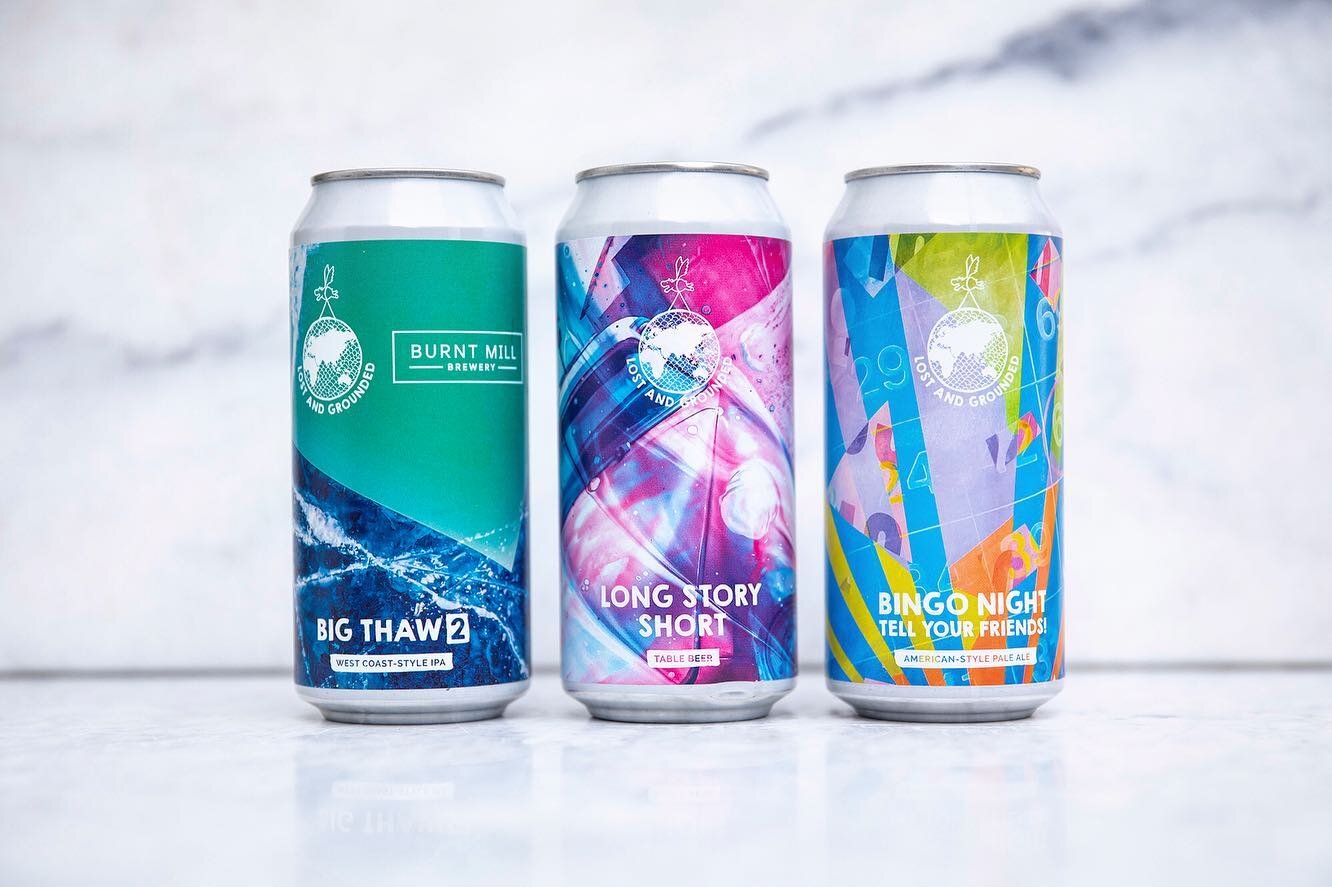 3 beauties from last year... Big Thaw 2 / West-Coast Style IPA 6.8% (@burntmillbrewery collab). Long Story Short / Table Beer 3.2%. Bingo Night (Tell Your Friends!) / American-Style Pale Ale 5.6%. Can label design for @lostandgroundedbrewers. 📷 @kim