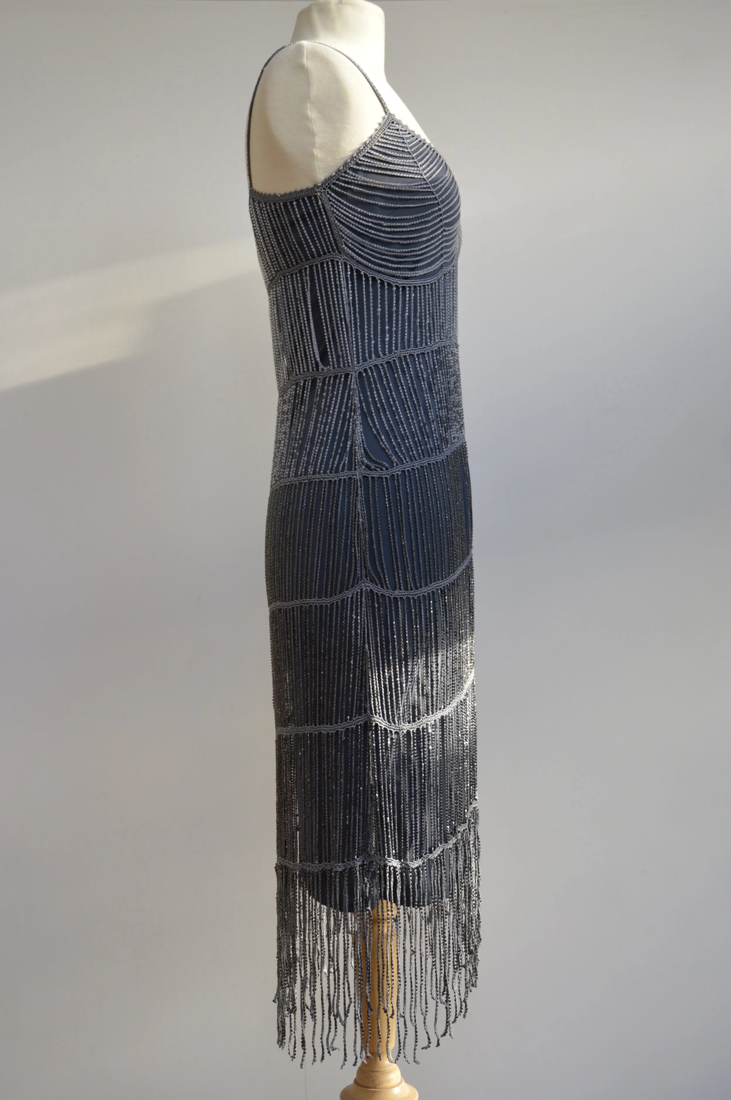 Fringed Karen Millen flapper-style wiggle dress in platinum