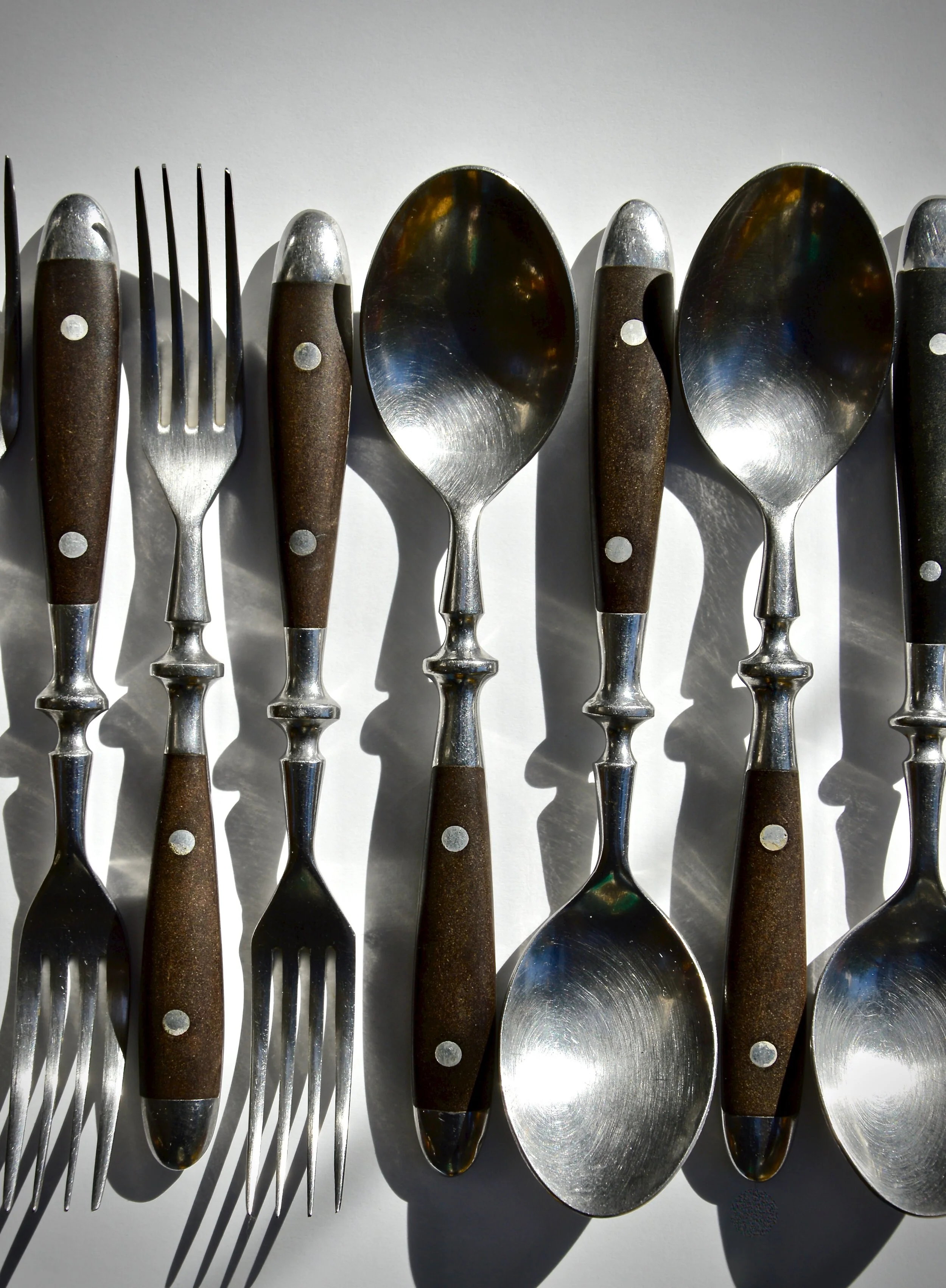 1970s 19 pieces of stainless steel and rosewood “Gallo