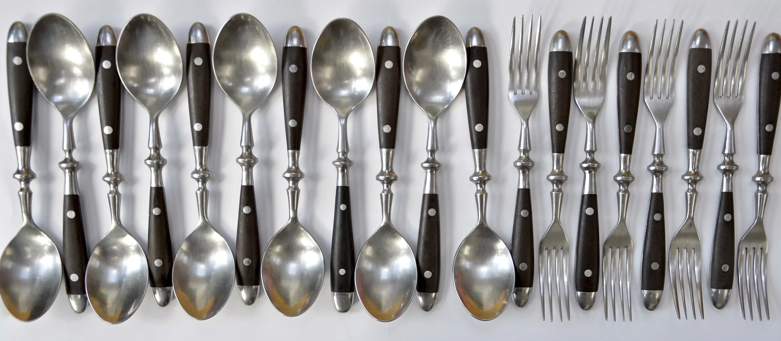 1970s 19 pieces of stainless steel and rosewood “Gallo