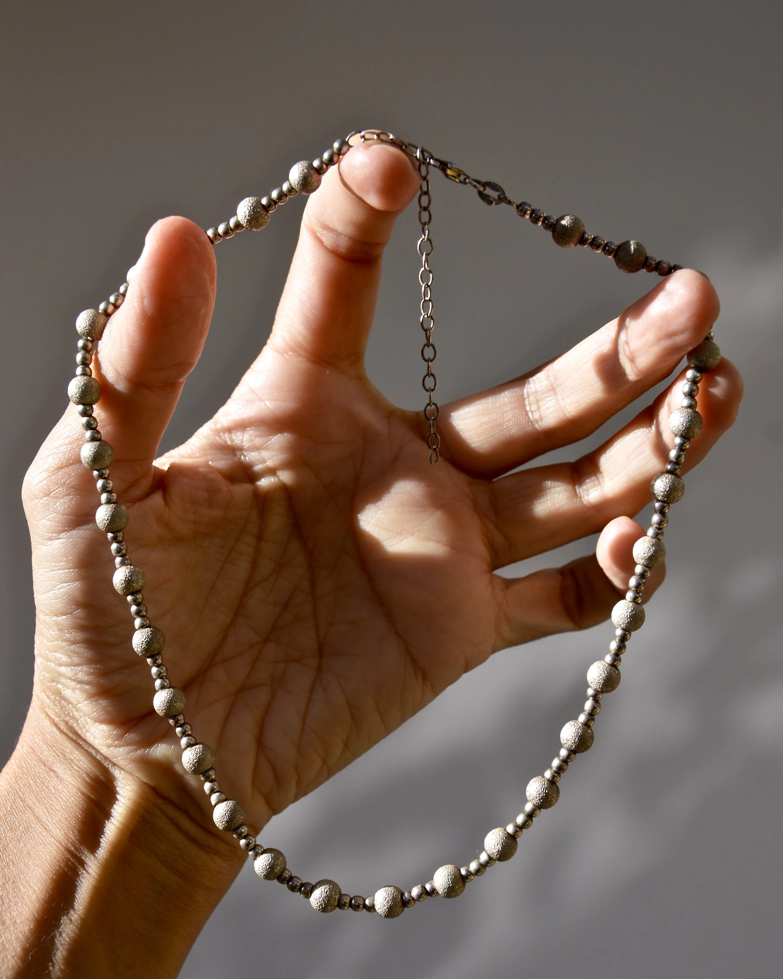 1990s Sterling silver textured ball bead necklace with extender