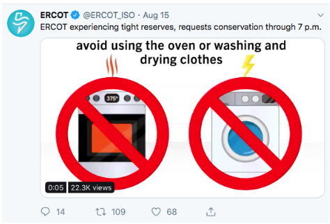 ERCOT (August 15th Twitter): Please barbecue outside, under the shade of your clothesline