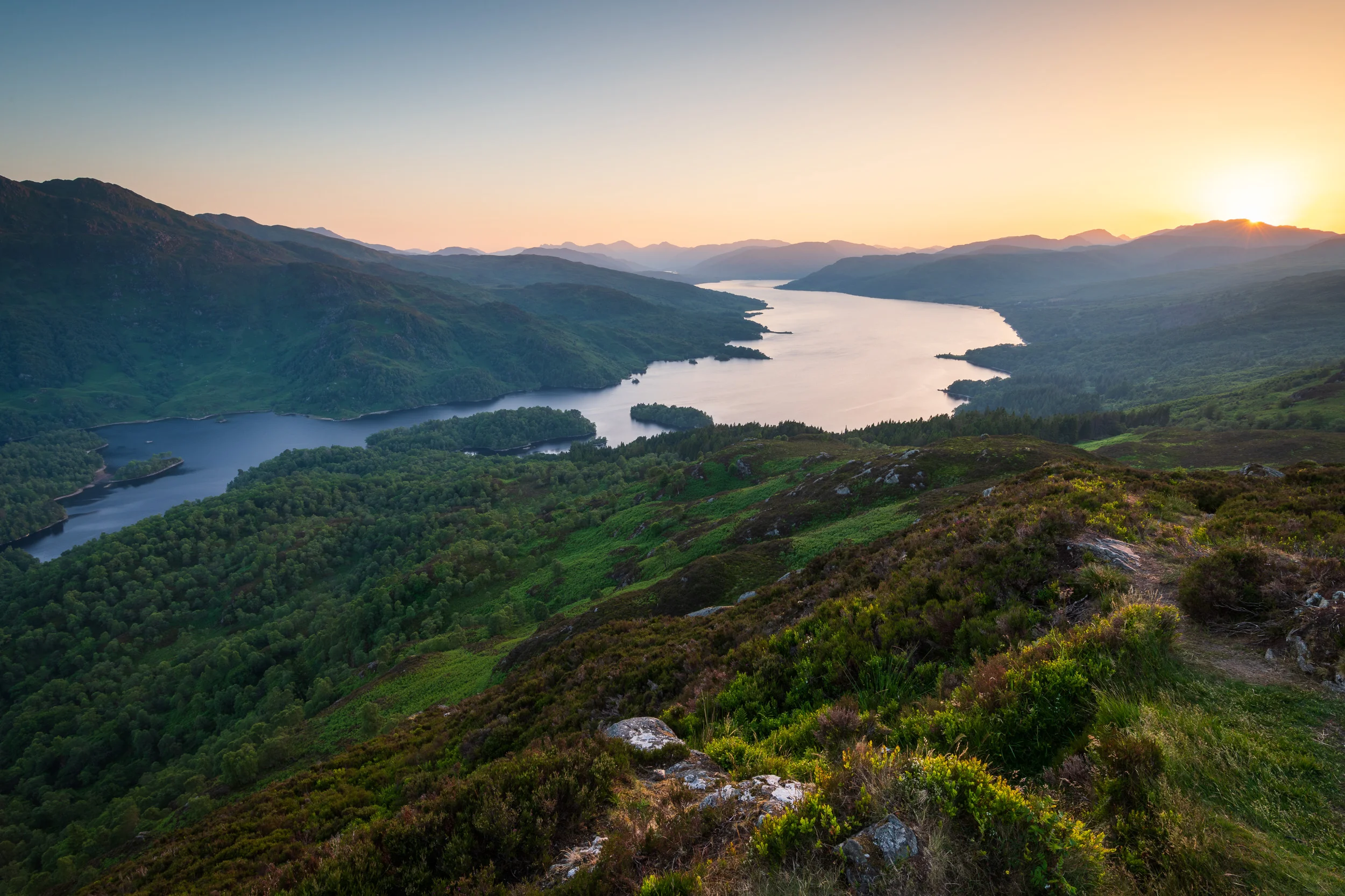 A Summer Sunset At Ben A'an and Loch Katrine - Loch Lomond and The Trossachs National Park:: Nikon D850, Nikkor 16-35 mm f/4 at 18 mm, 0.5 sec at ISO 64, f/18, Lee Filters 2 Stop ND Grad.
