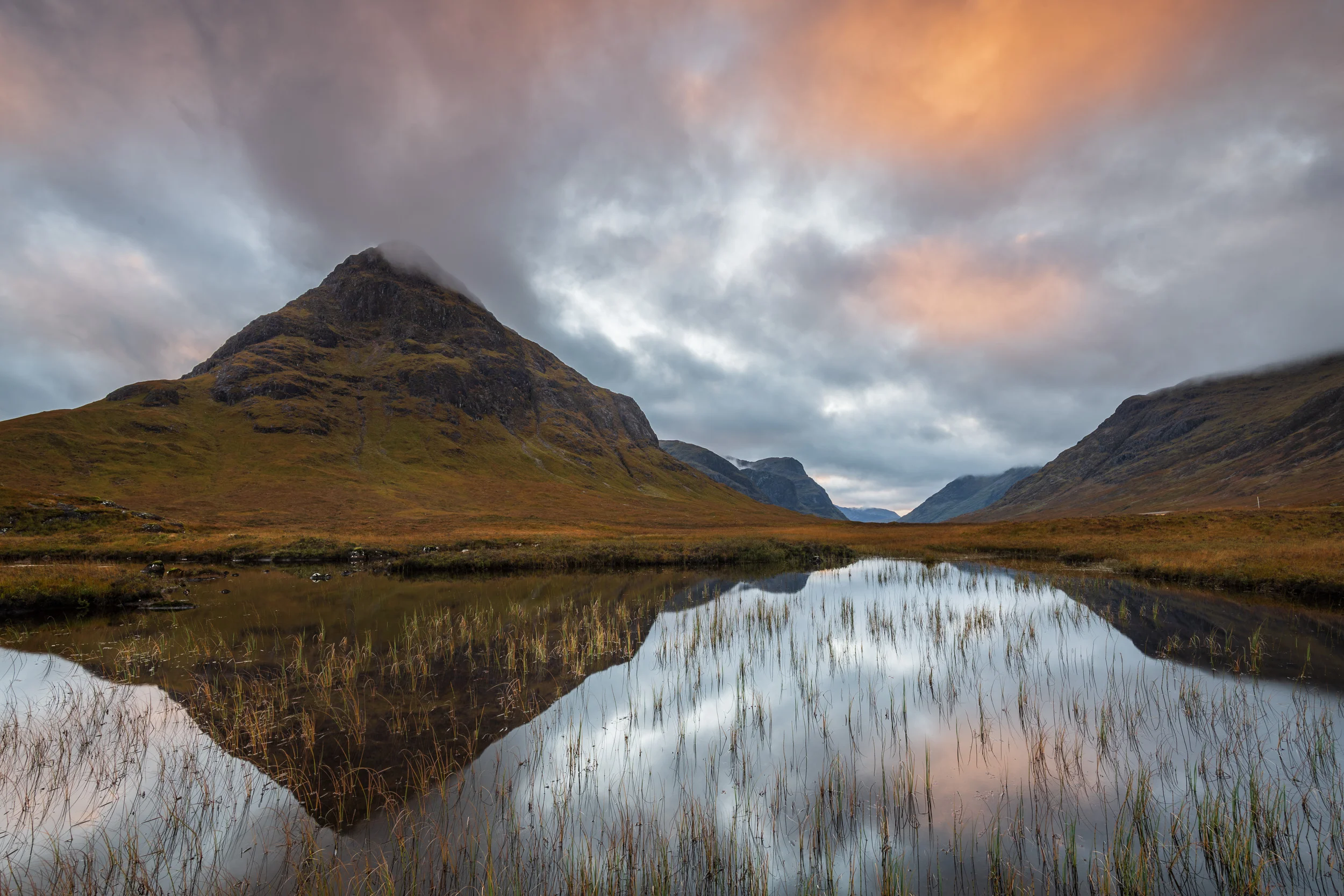 Stob nan Cabar from Lochan na Fola (Landscape), Glencoe, Scotland - Nikon D850, Nikkor 16-35 mm f/4 at 18 mm, 1.0 seconds at ISO 64, f/13, Lee Filters Circular Polariser, ND Grad.
