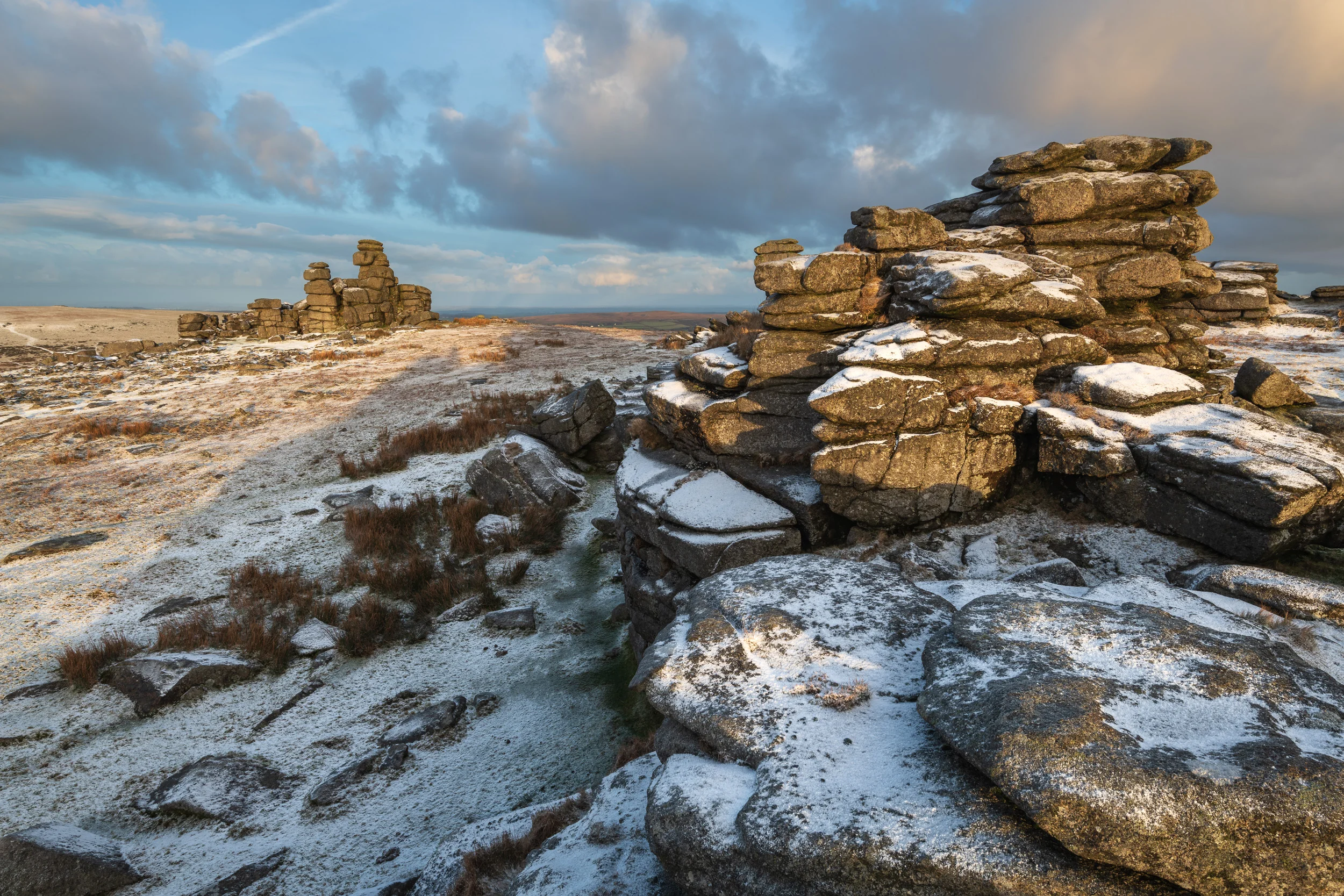A Dusting of Snow on Great Staple Tor, Dartmoor, Devon - Nikon D850, Nikkor 16-35 mm f/4 at 21 mm, f/13, 1/6th sec at ISO 64.