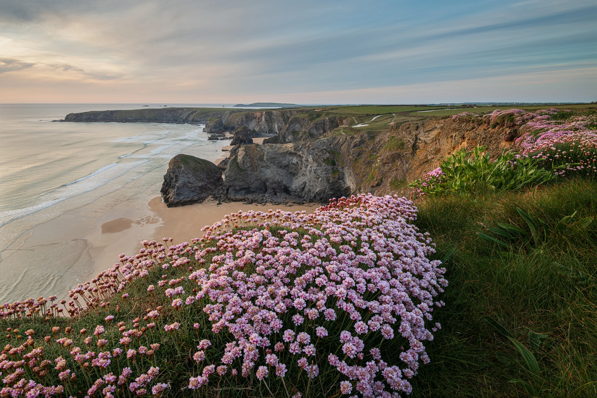 Spring Cliffs at Bedruthan, Bedruthan Steps, Cornwall - Nikon D850, Nikkor 16-35 mm f/4 at 22 mm, f/11, 1/2 sec at ISO 64, Kase CPL and ND grad.
