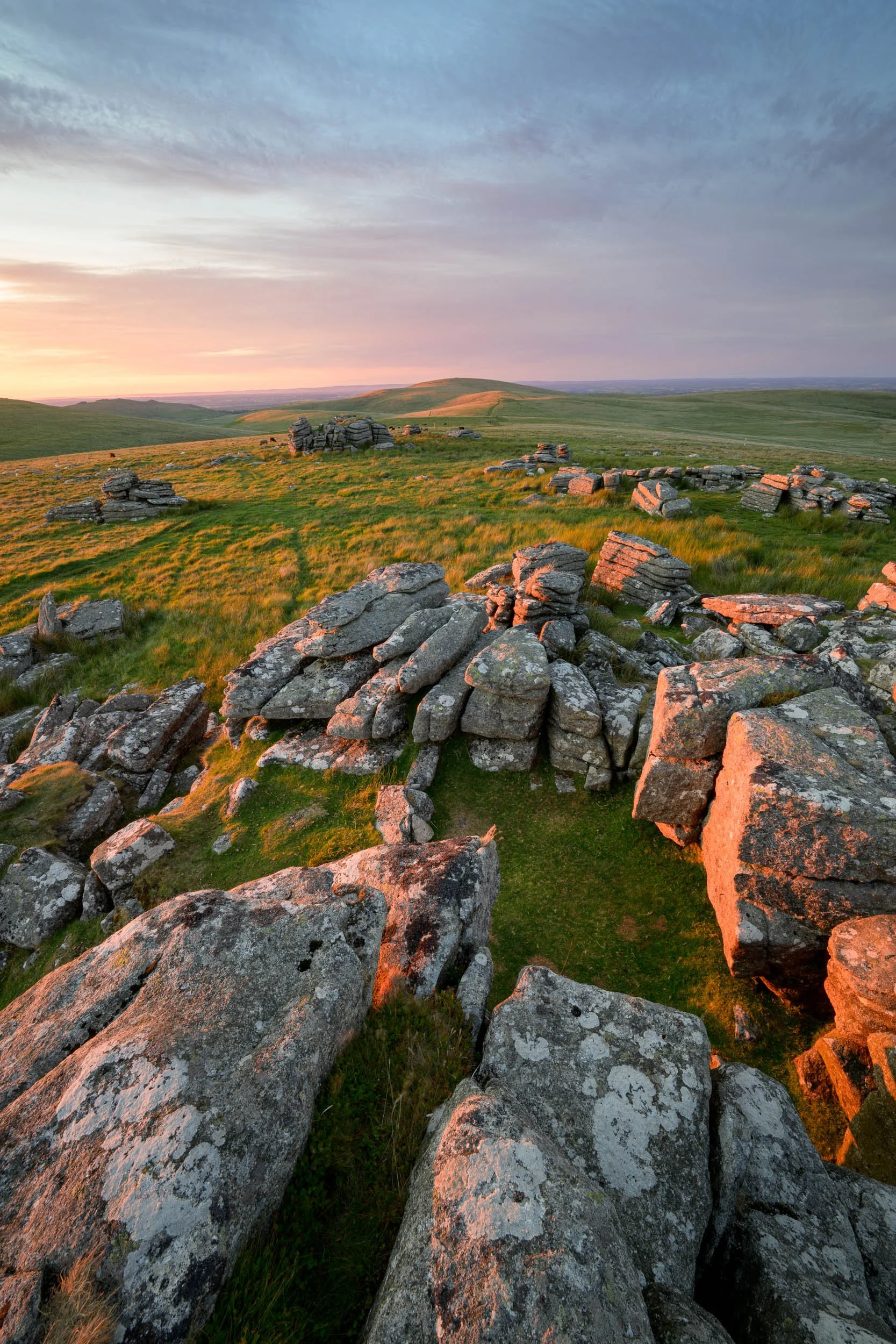 A photograph of Wild Tor on Dartmoor taken at sunset