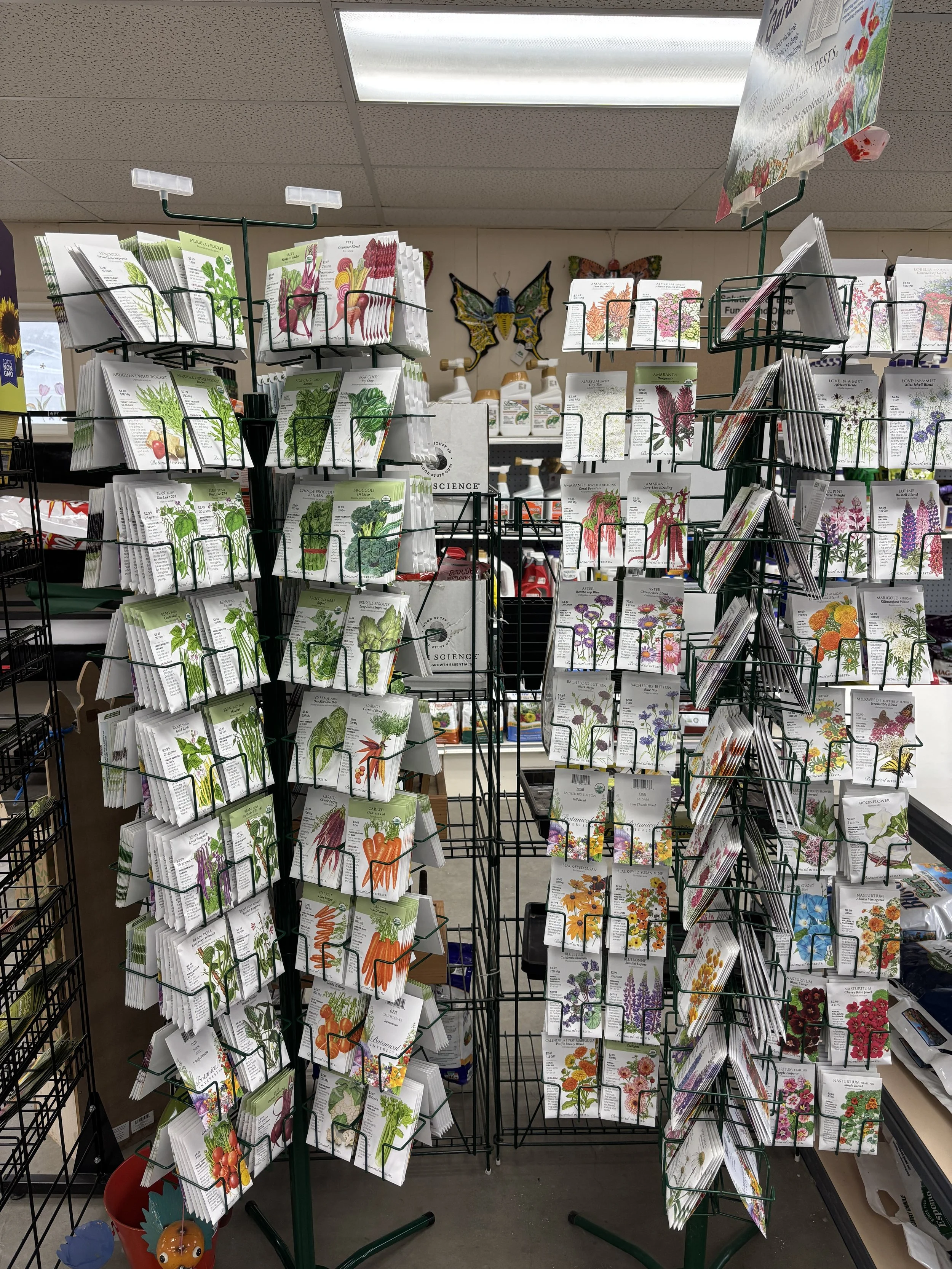 Job's Nursery Botanical Interest Seed Racks.  1 for Veggies and Herbs, the other for Flowers.