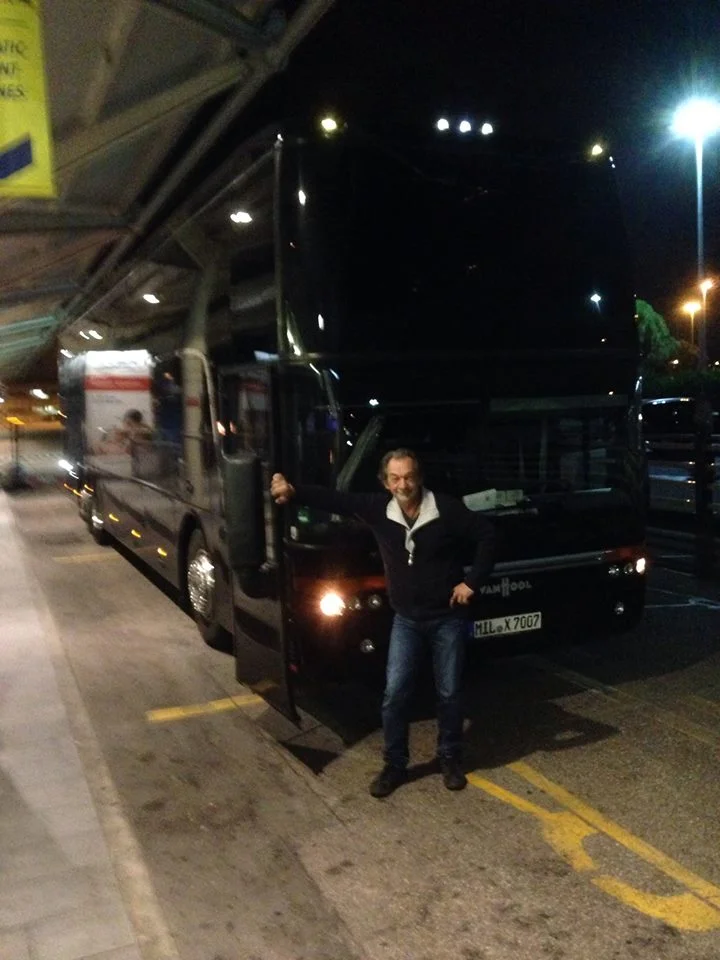  Mike with his bus at the Verona, Italy airport dropping us off from our last bus ride with him on this tour.