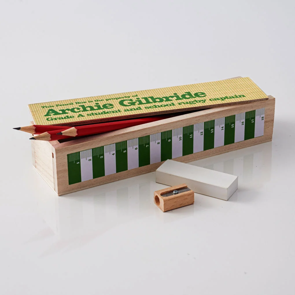 Personalised Wooden Pencil Box And Contents