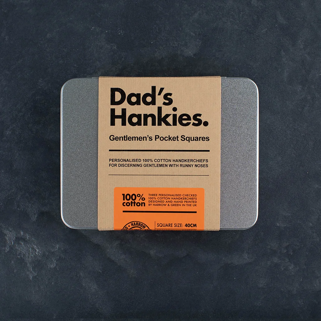 tin for personalised dad handkerchiefs