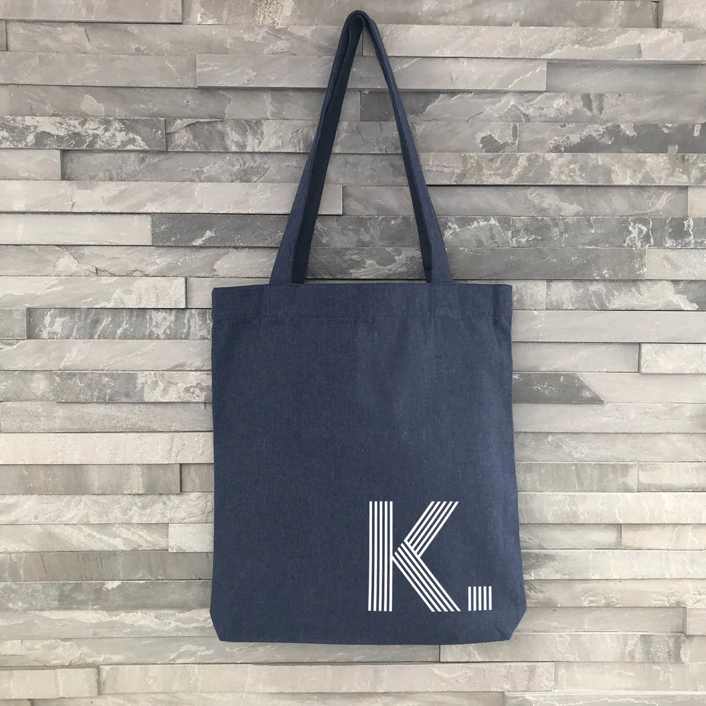Blue Tote Bag with White Initial Personalised Tote Bags Harrow