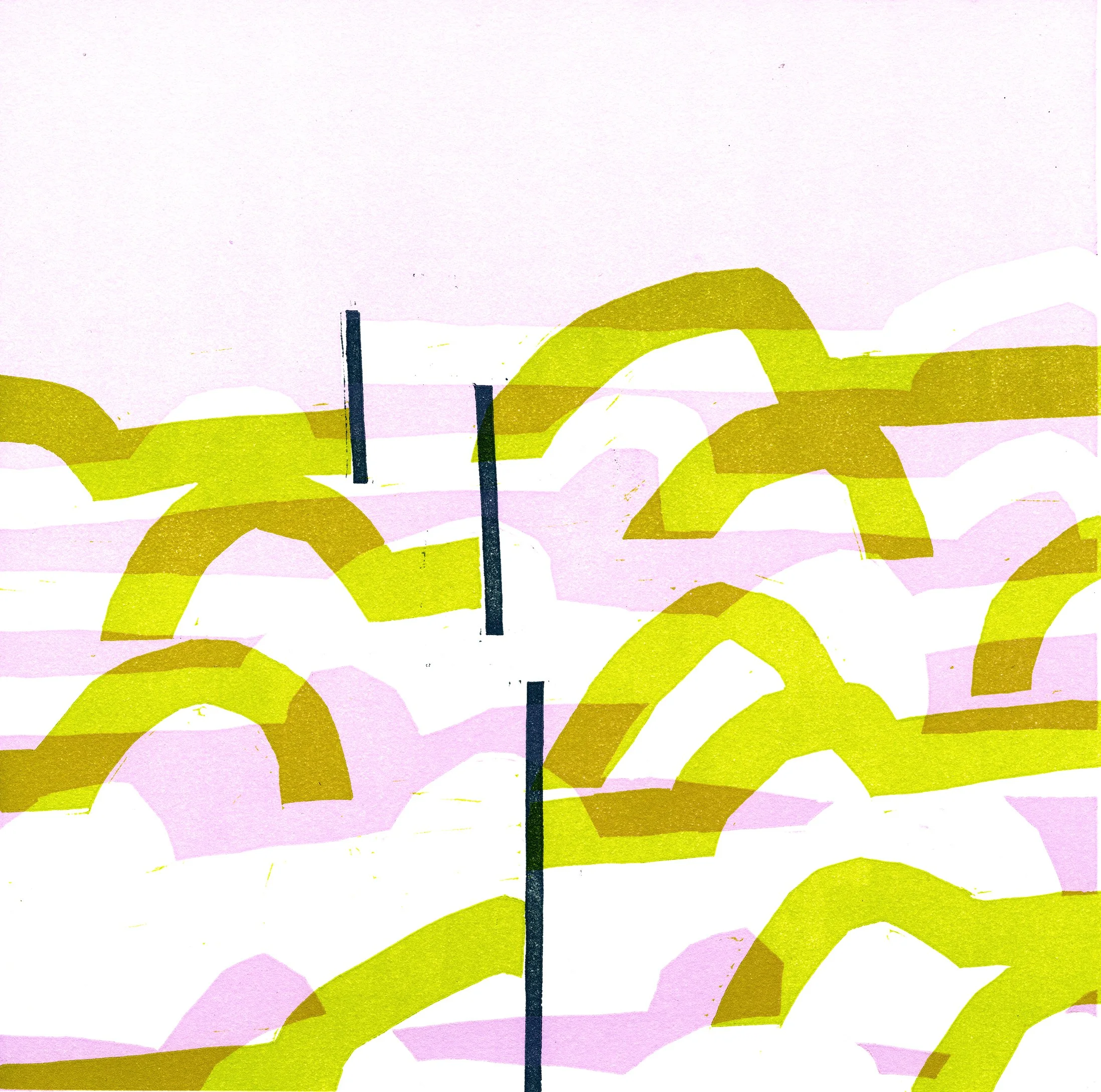 Bumps04 , 2025 11 × 11 inches on 14 x 14 inch paper linocut, edition of 15