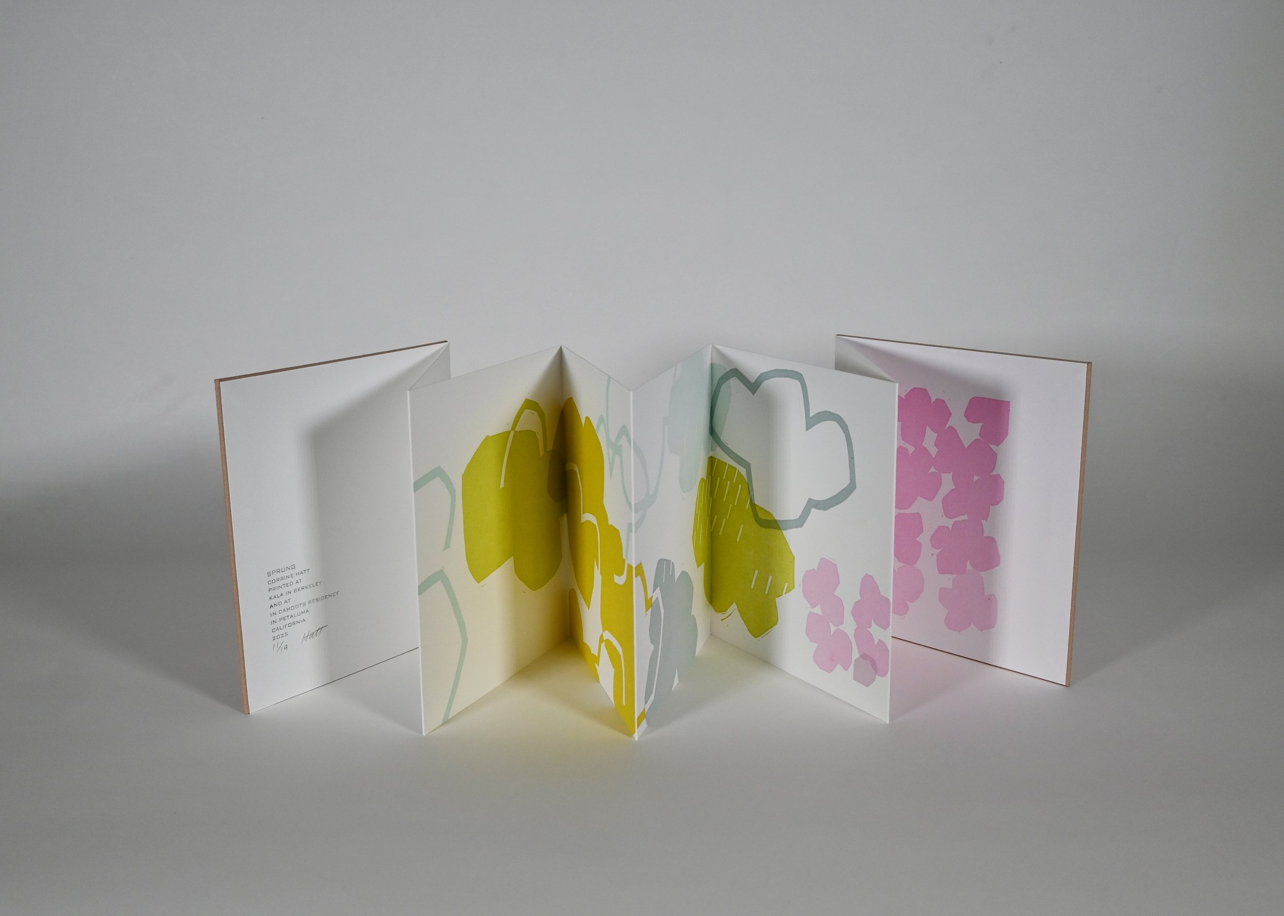   Sprung , 2025  7.75 x 7 inches  artist’s book of linocut images  edition of 19 