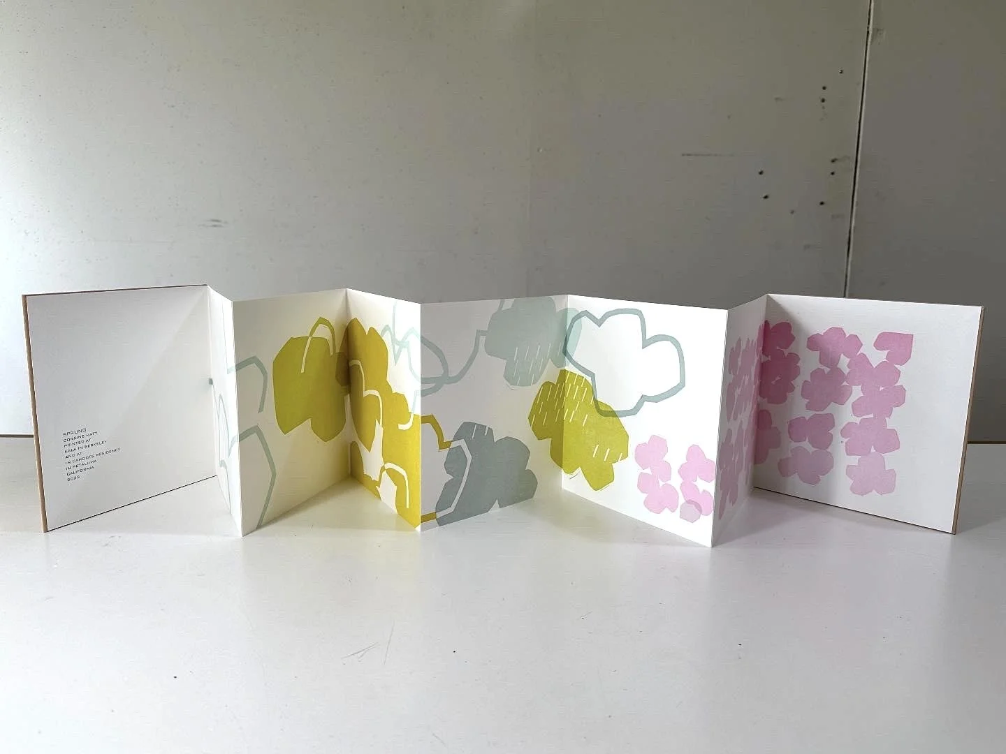   Sprung , 2025  7.75 x 7 inches  artist’s book of linocut images  edition of 19 