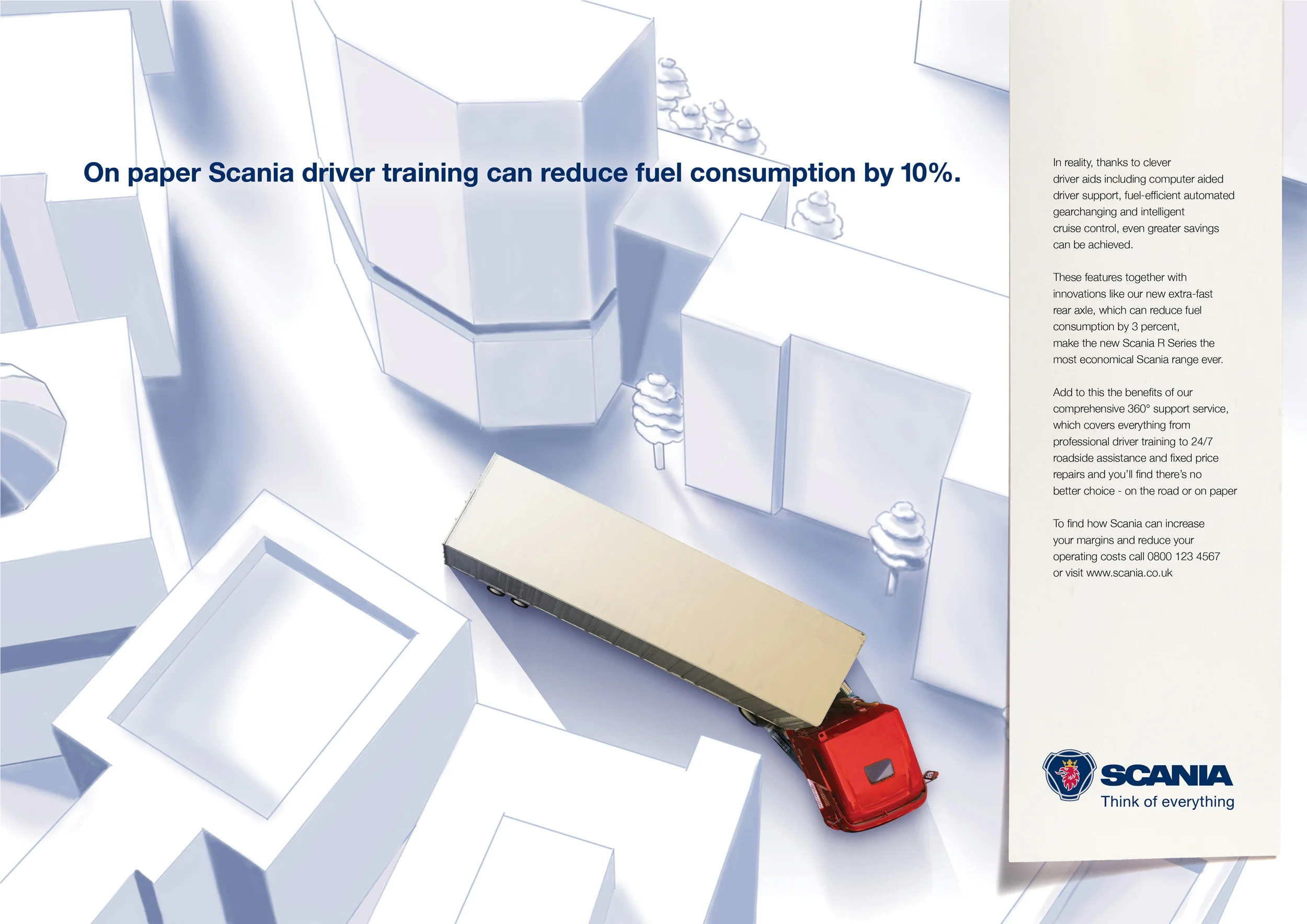Press advertising. Concept. Design. Art direction. Managers don't buy trucks on looks. That's why we created an original solution which assures the right people that a Scania is just as great on paper. Commissioned at Connect. connect-group.com