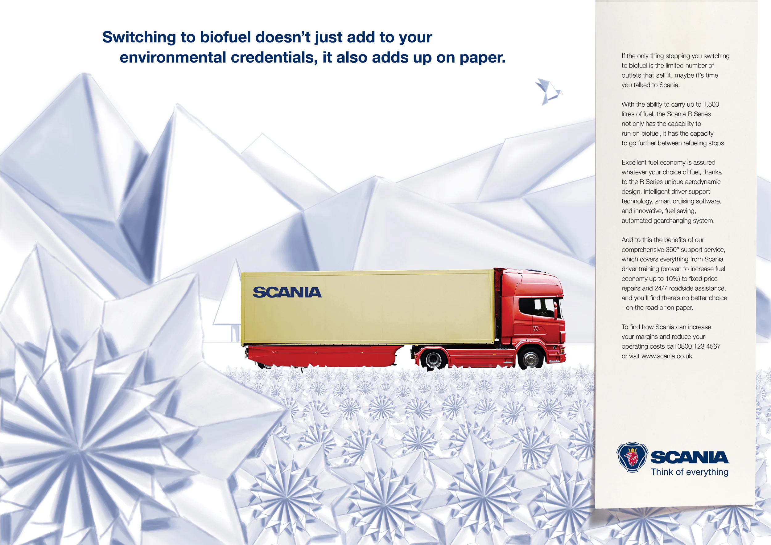 Press advertising. Concept. Design. Art direction. Managers don't buy trucks on looks. That's why we created an original solution which assures the right people that a Scania is just as great on paper. Commissioned at Connect. connect-group.com