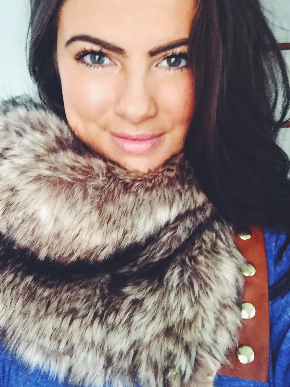 ruffle couture faux fur scarf with leather trim