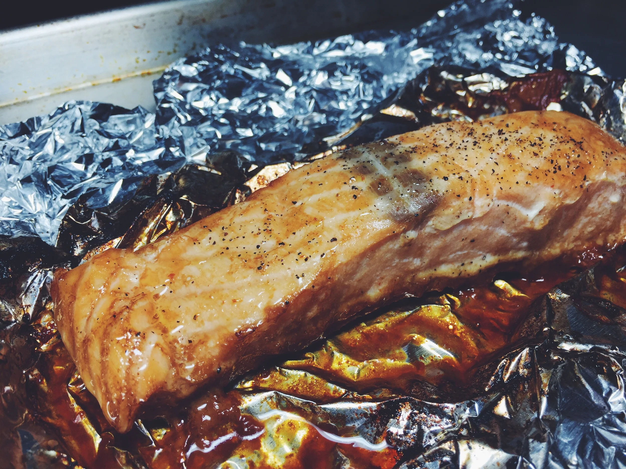 caramelized foil-baked salmon