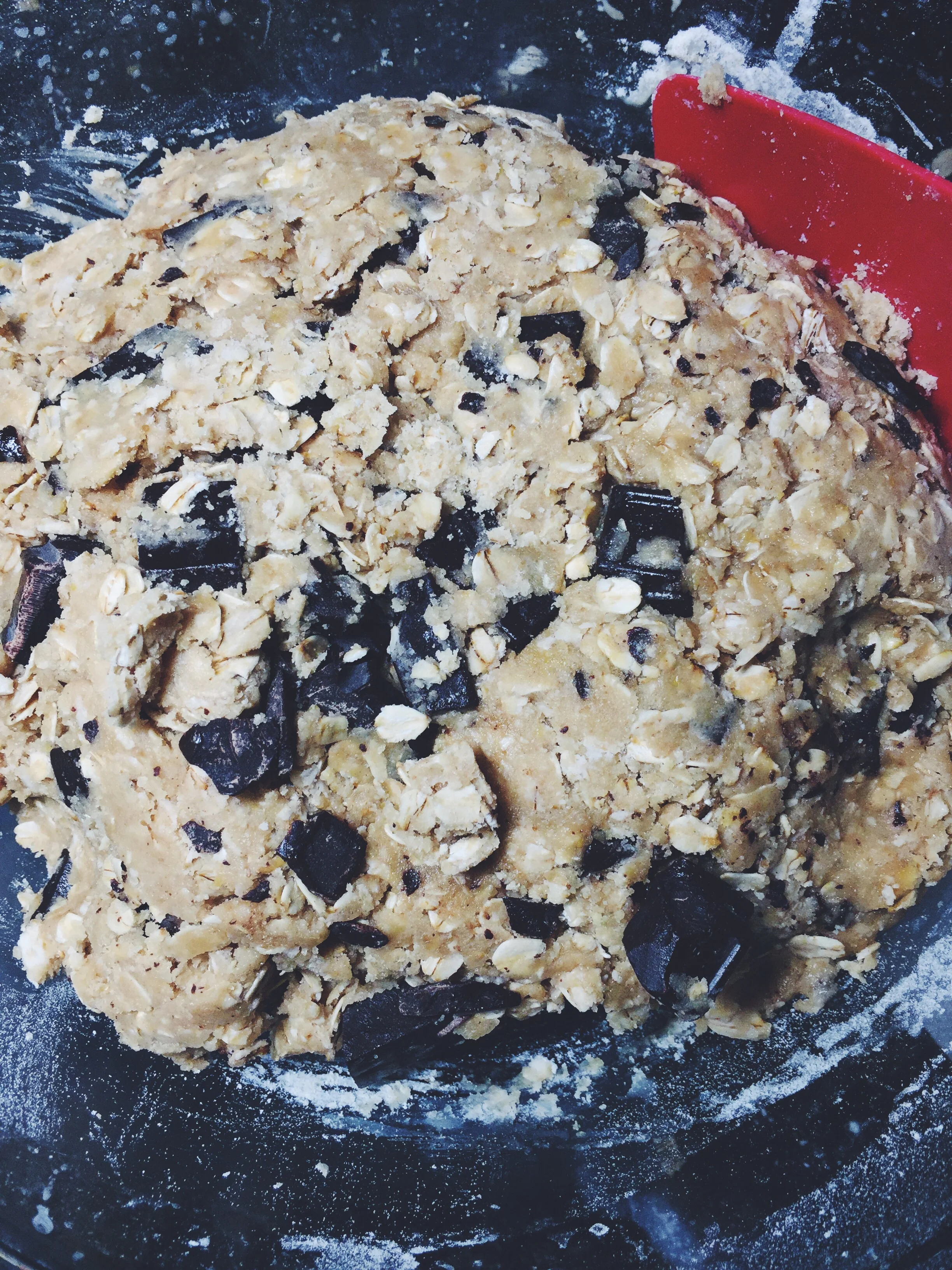 dark chocolate oatmeal cookie bar batter