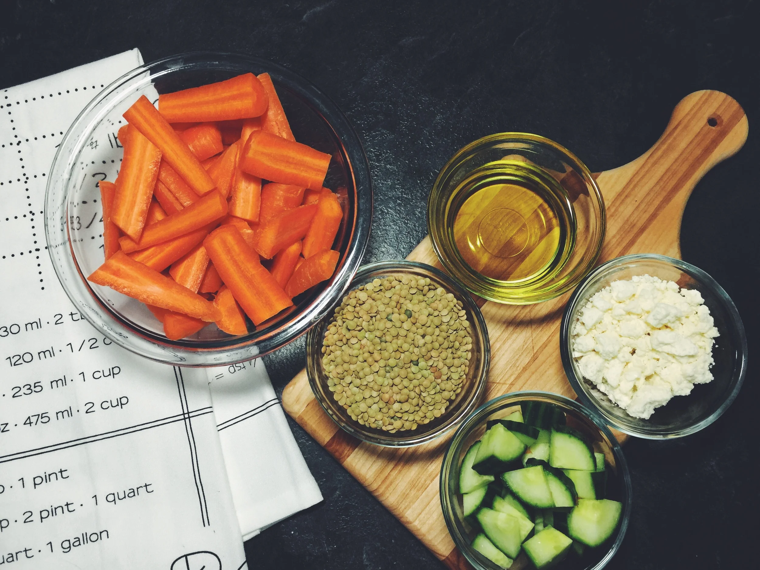 ingredients for warm lentil salad