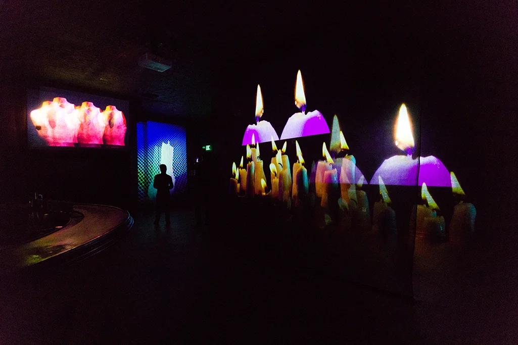 Hungry Ghosts , 5-channel HD video projection and layers of transparent scrim, Union Club, Los Angeles, CA, 2017