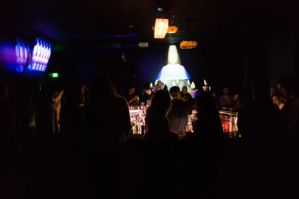 Hungry Ghosts , 5-channel HD video projection and layers of transparent scrim, Union Club, Los Angeles, CA, 2017