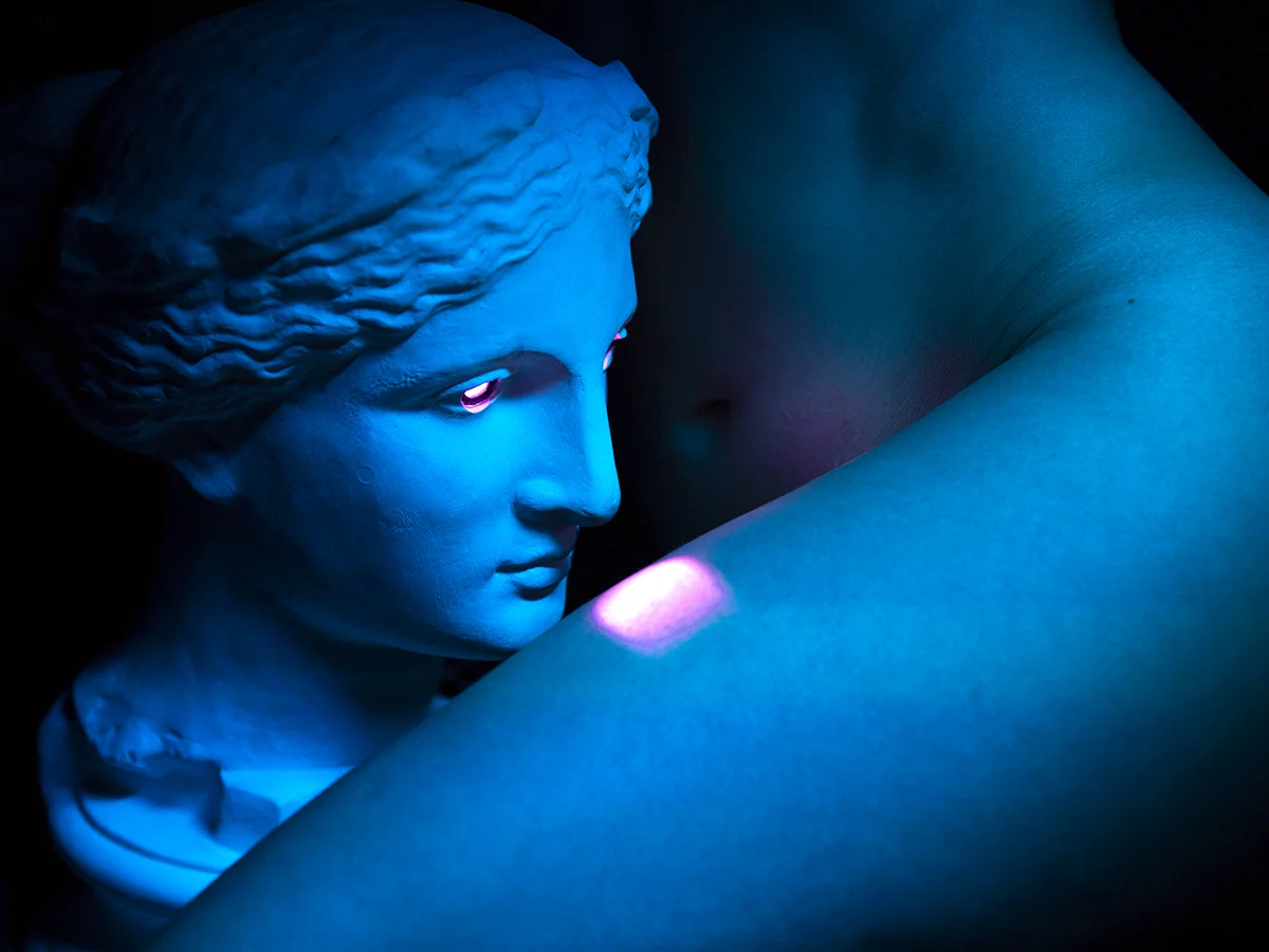    Goddess Leg Screen Test (blue),   c-print, variable dimensions, 2017 