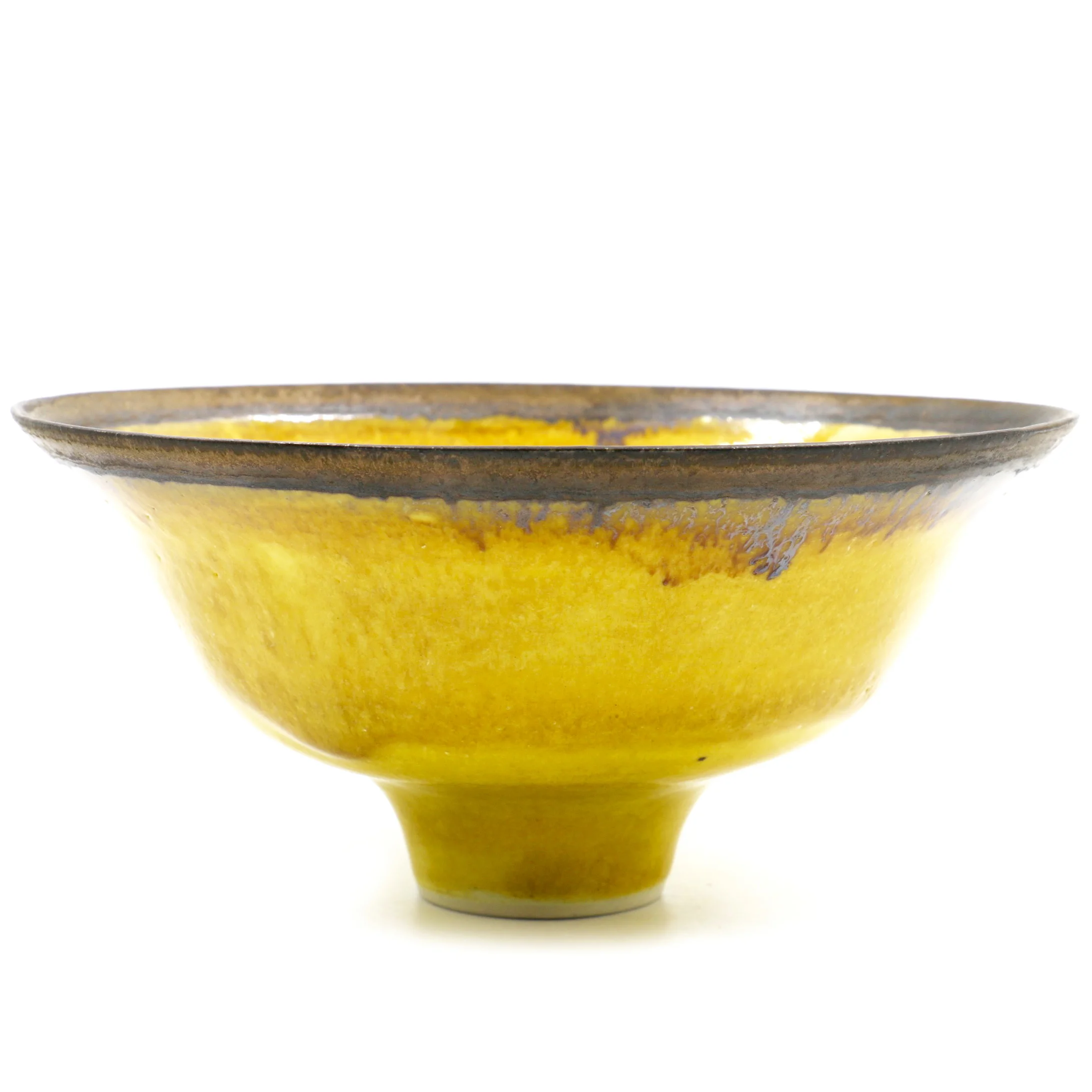 Lucie Rie Rare uranium yellow bowl with bronze rim 7.75 x 7.75 x 3.8"