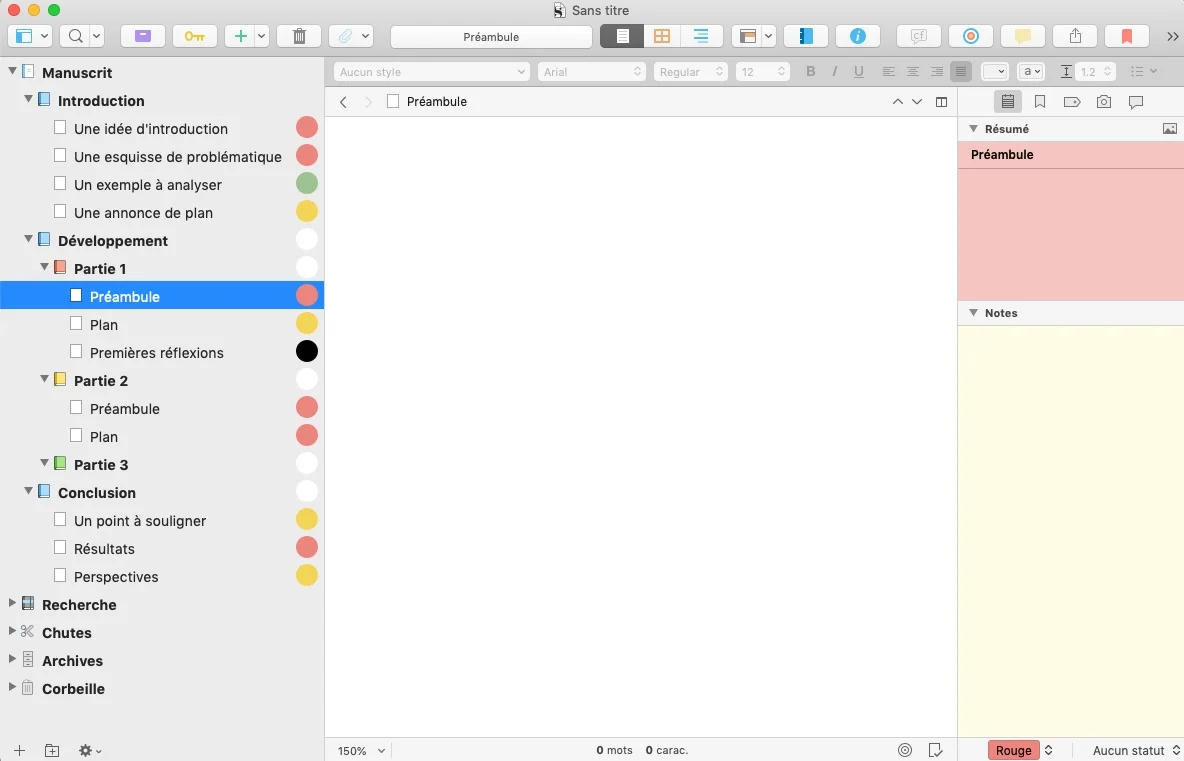 L’interface de Scrivener.