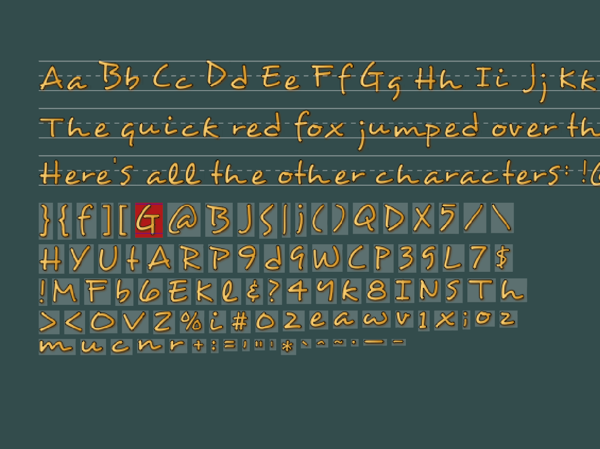 Added the ability to specify the width of each character so they fit together better when drawn in a word/sentence. Also added some alignment guides