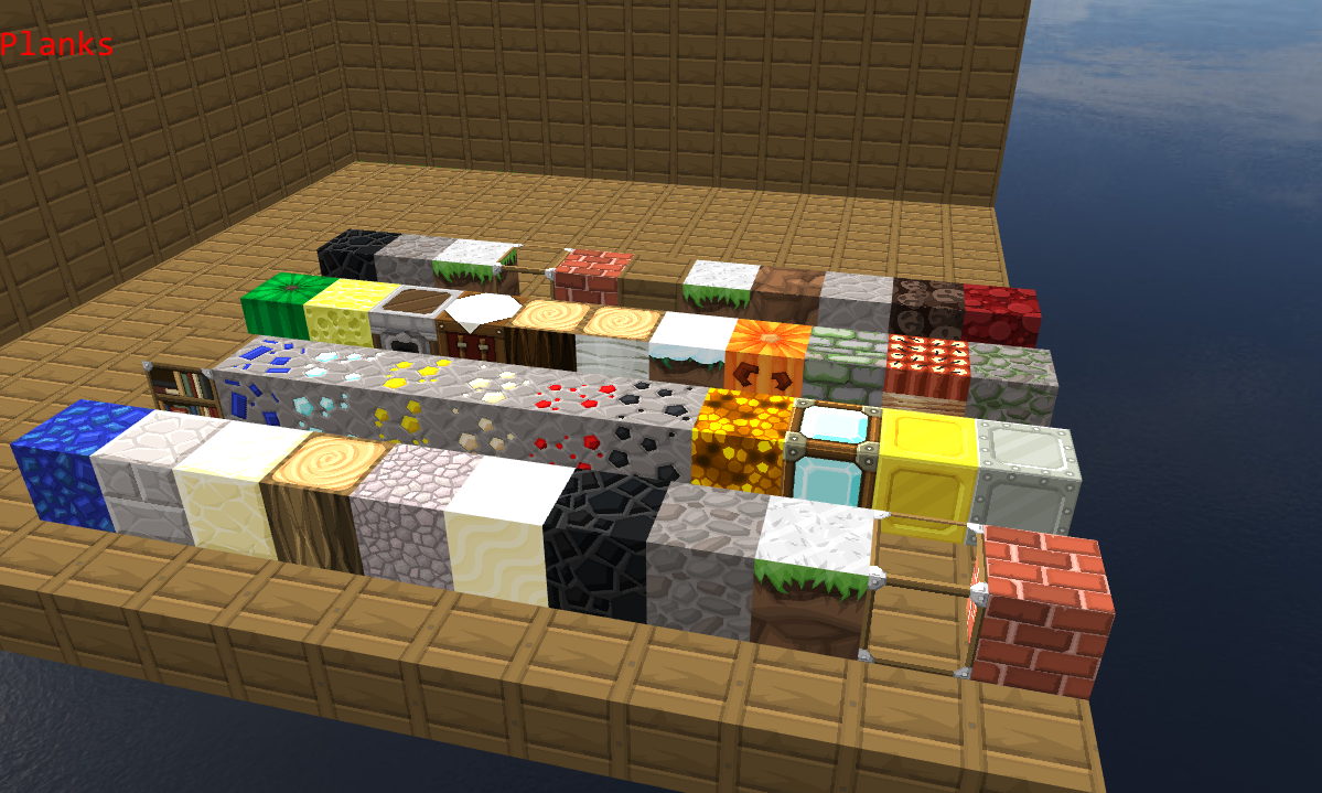 Testing all the different Voxel Types' texture mapping. The textures used here come from Sphax PureBDCraft for minecraft (http://bdcraft.net/)
