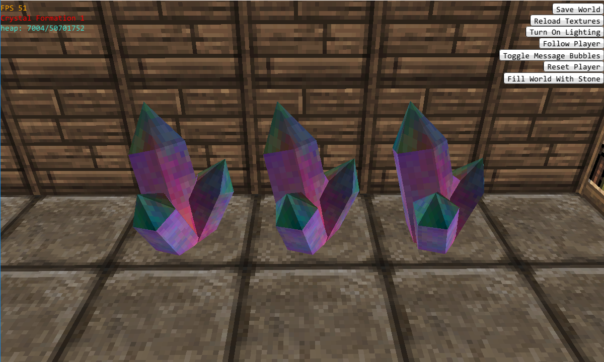 I've added one version of crystals. There's still some texturing stuff I want to figure out but they actually don't look half bad they way they are. 