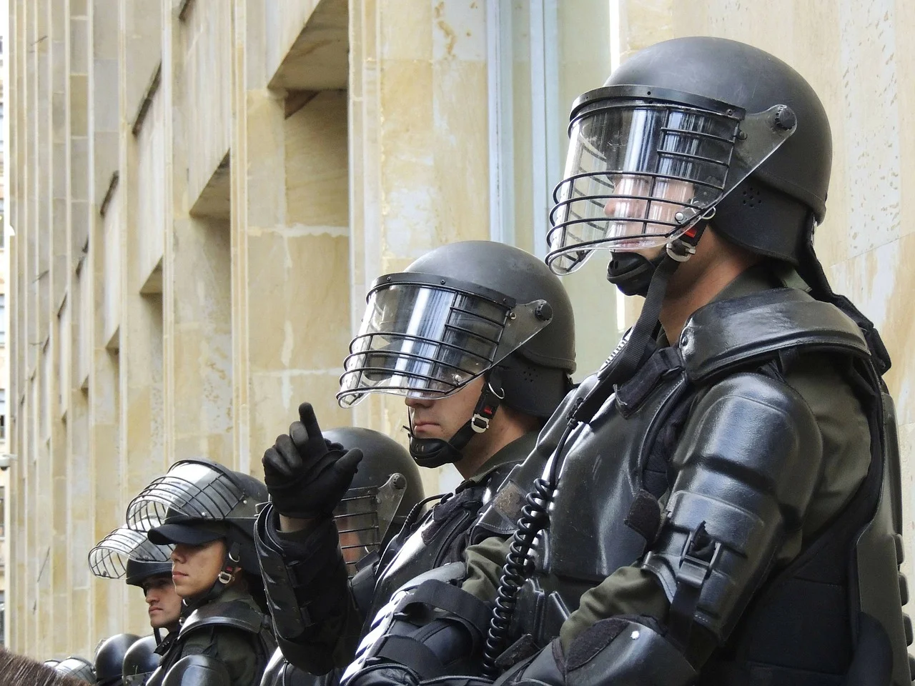 Police in swat gear.