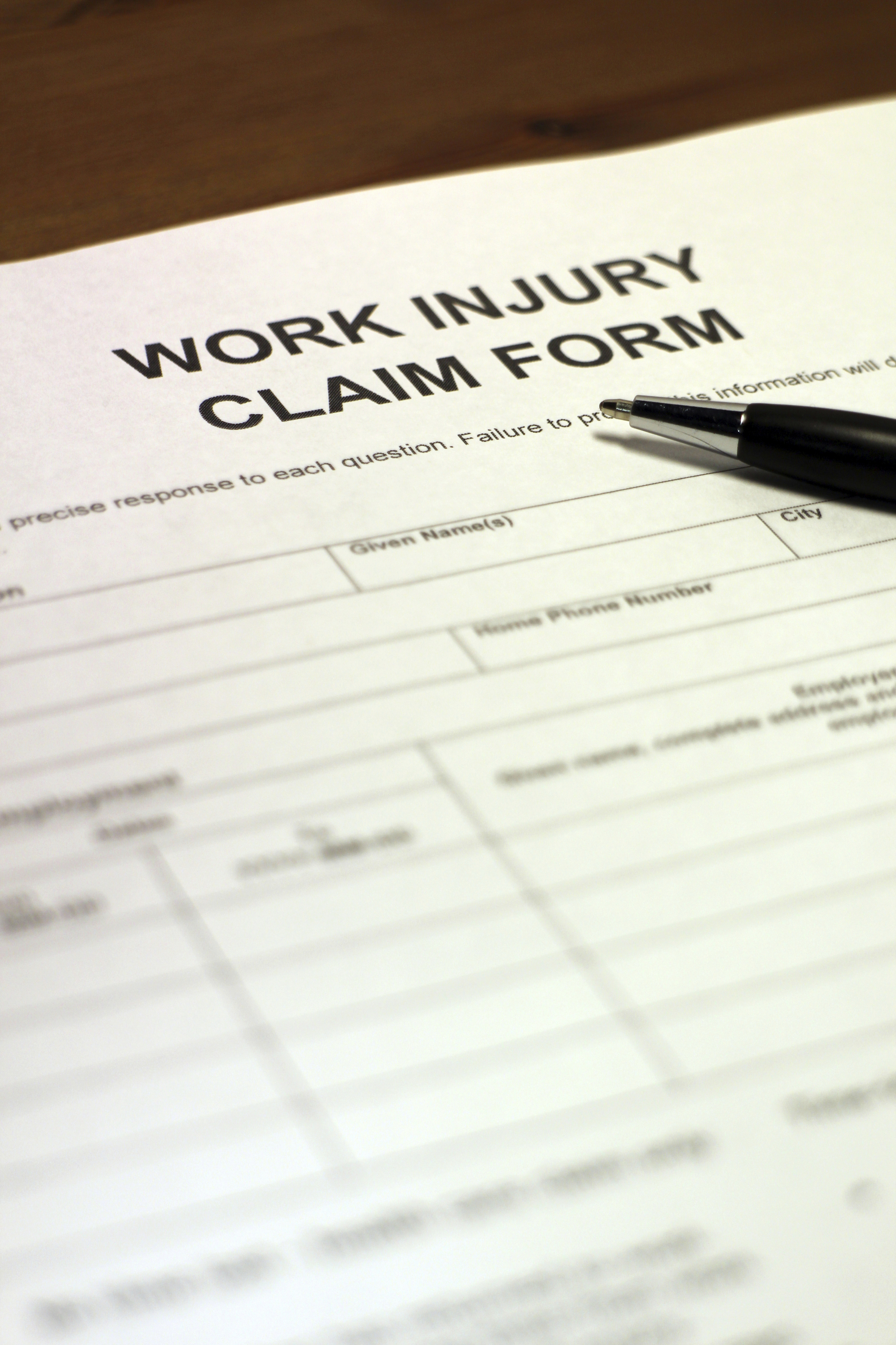 Claim form for filing an injury.