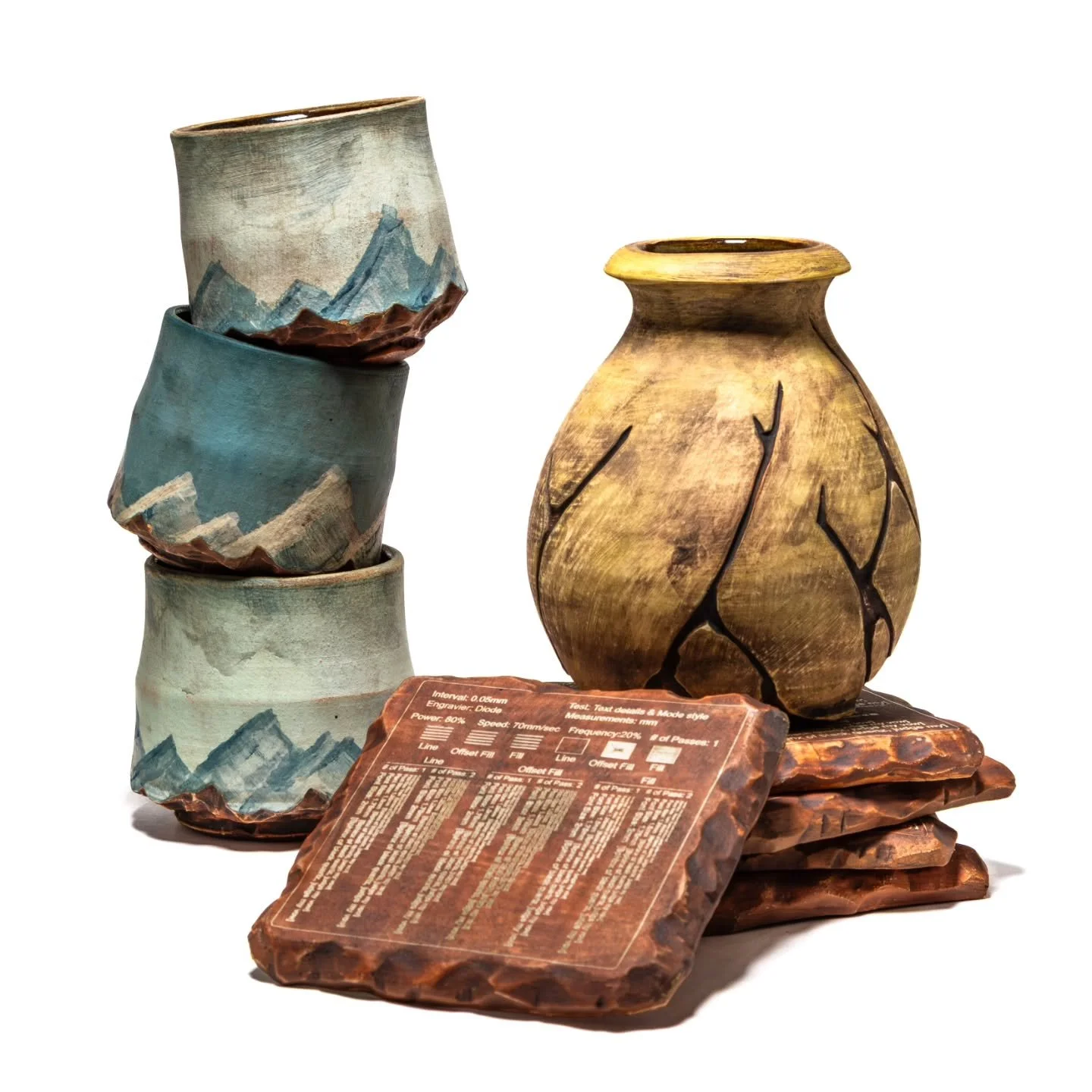 Project ALCC research is starting to shape my design work. I&rsquo;m experimenting with carved textures, layered finishes, and landscape-inspired forms. These are early studies, but they&rsquo;re helping define the next direction.
.
.
.

#lasergravin