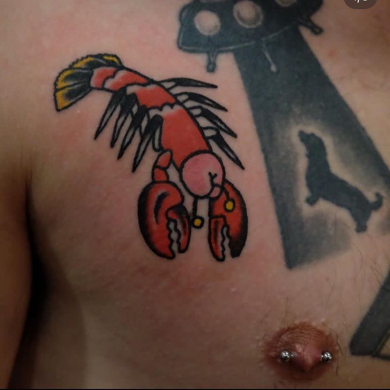 Two piercings, one photo&hellip;..cock lobster made by the always creative @bellowstattooer. To book with Bellows, just give the shop a call!! He&rsquo;s currently booking for the month. Thanks for lookin!

#tattoo #tattooer #tattooartist #traditiona