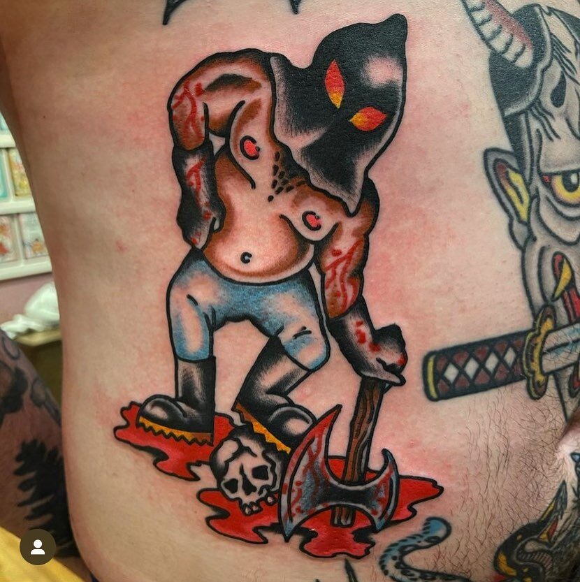 Executioner executed by @j.zanghi&hellip;.To book tattoos such as this and other tough tattoos, call the shop and ask for Justin! Thanks for looking!

#tattoo #tattooer #tattooartist #traditional  #traditionaltattoo  #tradworkers #oldlines #americana