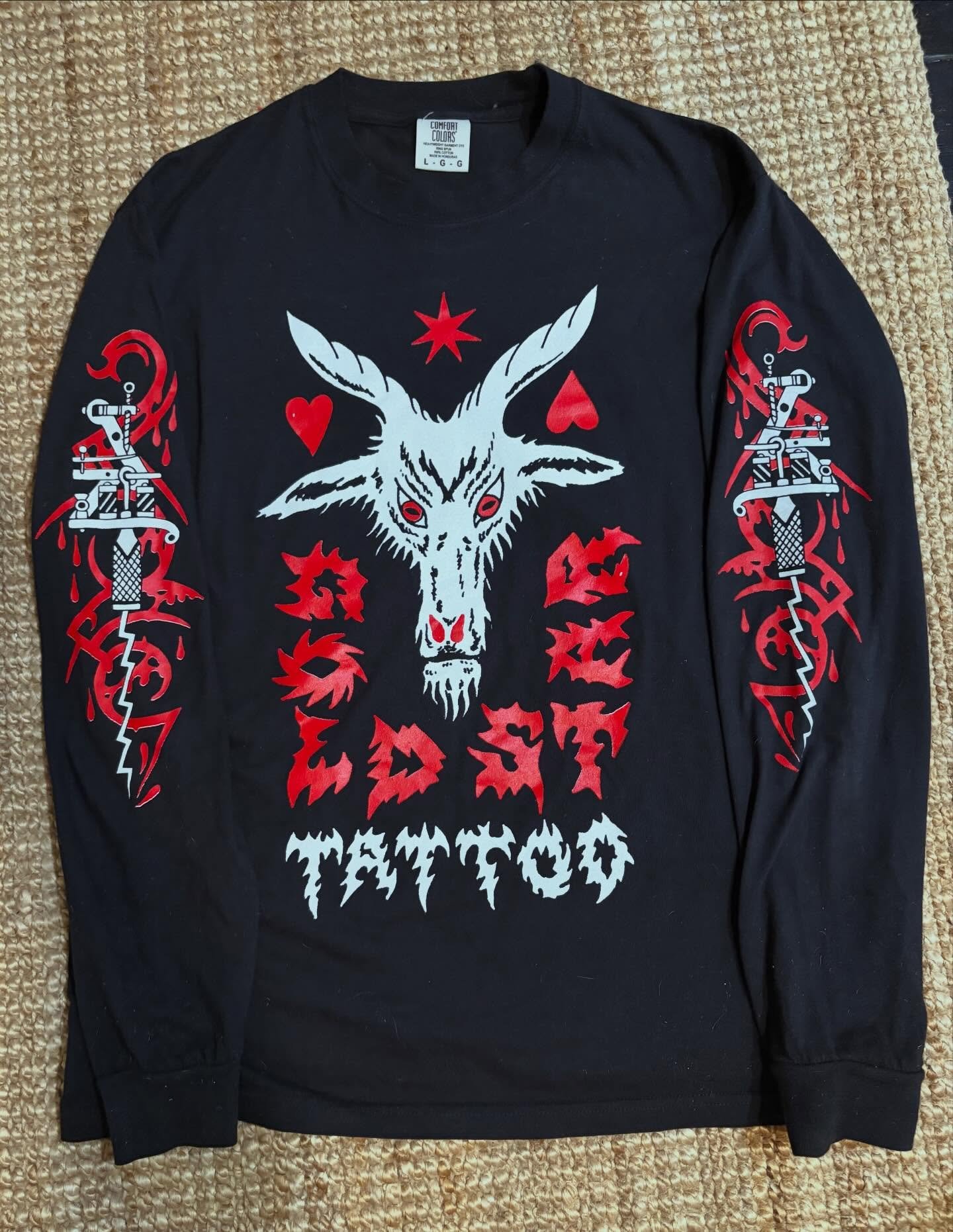 All hail the goat!
New shirts on black comfort colors, good for you or your dog. Available in person down at 486 Congress street. Rock n Roll