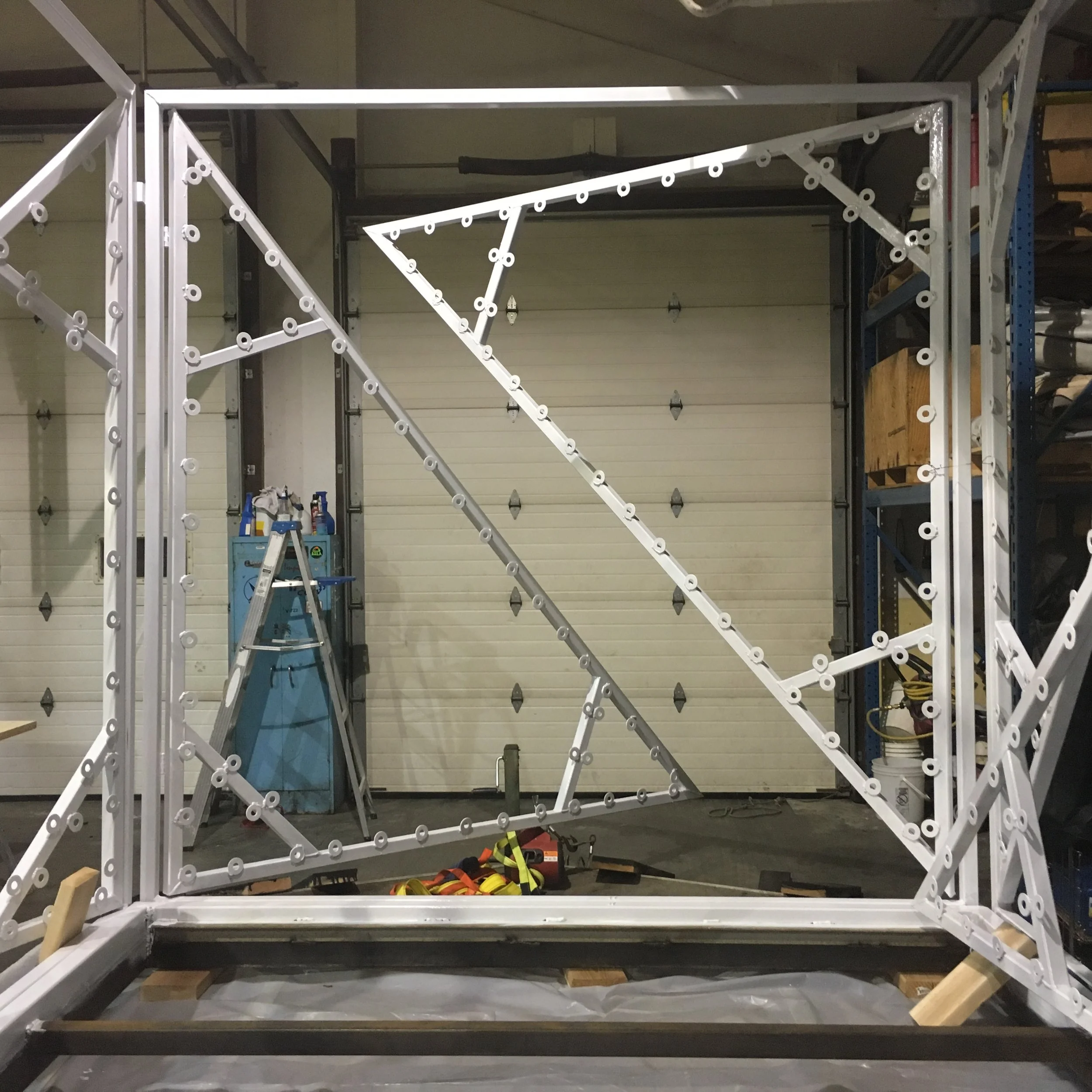 First layer of paint on the frame, and a look at the doors as we prop them open.