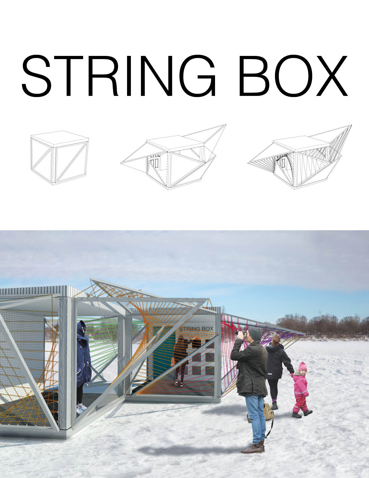 The first rendering of what we want the Shanty to look like. An open frame with eyelets to thread string through. At the beginning of the Shanty Program, the frame will be bare. As people show up, they grab a ball of string and thread it however they want through the blank canvas of the frame. We don't know what the end product will look like, but we think that's part of the fun!