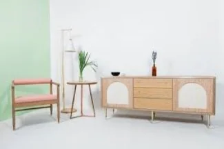 Aligning with their philosophy of elegant wood furniture with unexpected details, their new pieces are no different. Each object features a simple, elevated shape with a playful mix of materials and finishes.