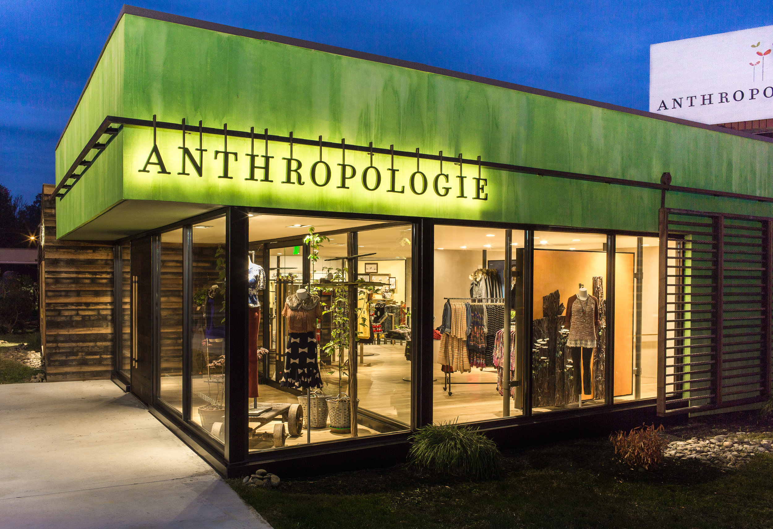 Exterior of the Anthropologie store in Knoxille, created in collaboration with NewStudio Architecture 