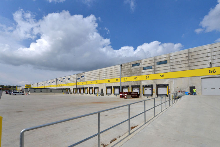 Truck loading area of URBN Internet Fulfillment Center, designed in collaboration with NewStudio Architecture