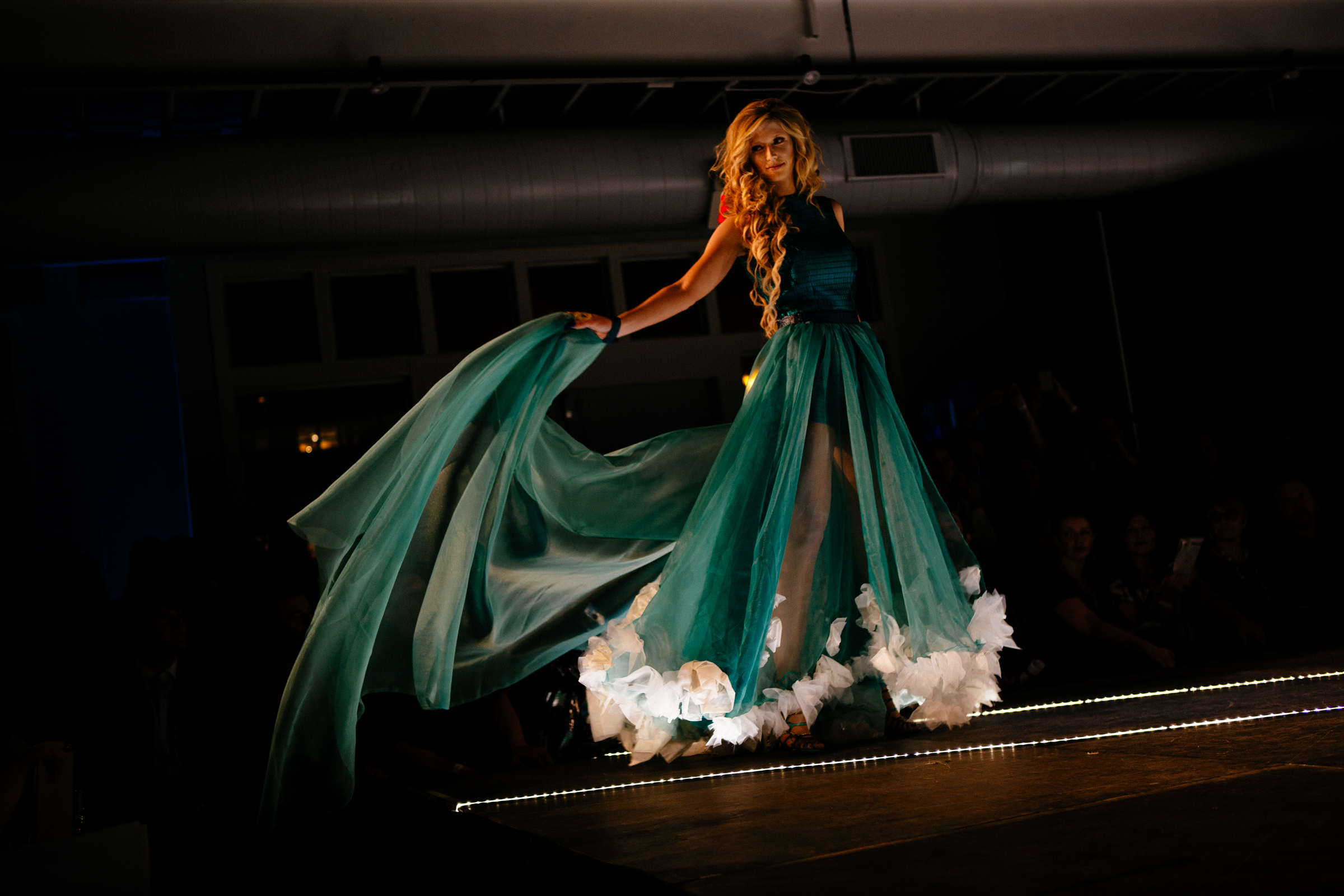 NewStudio Architecture created a flowing ensemble from building and interior design materials for the IIDA Fusion + Fashion fundraiser