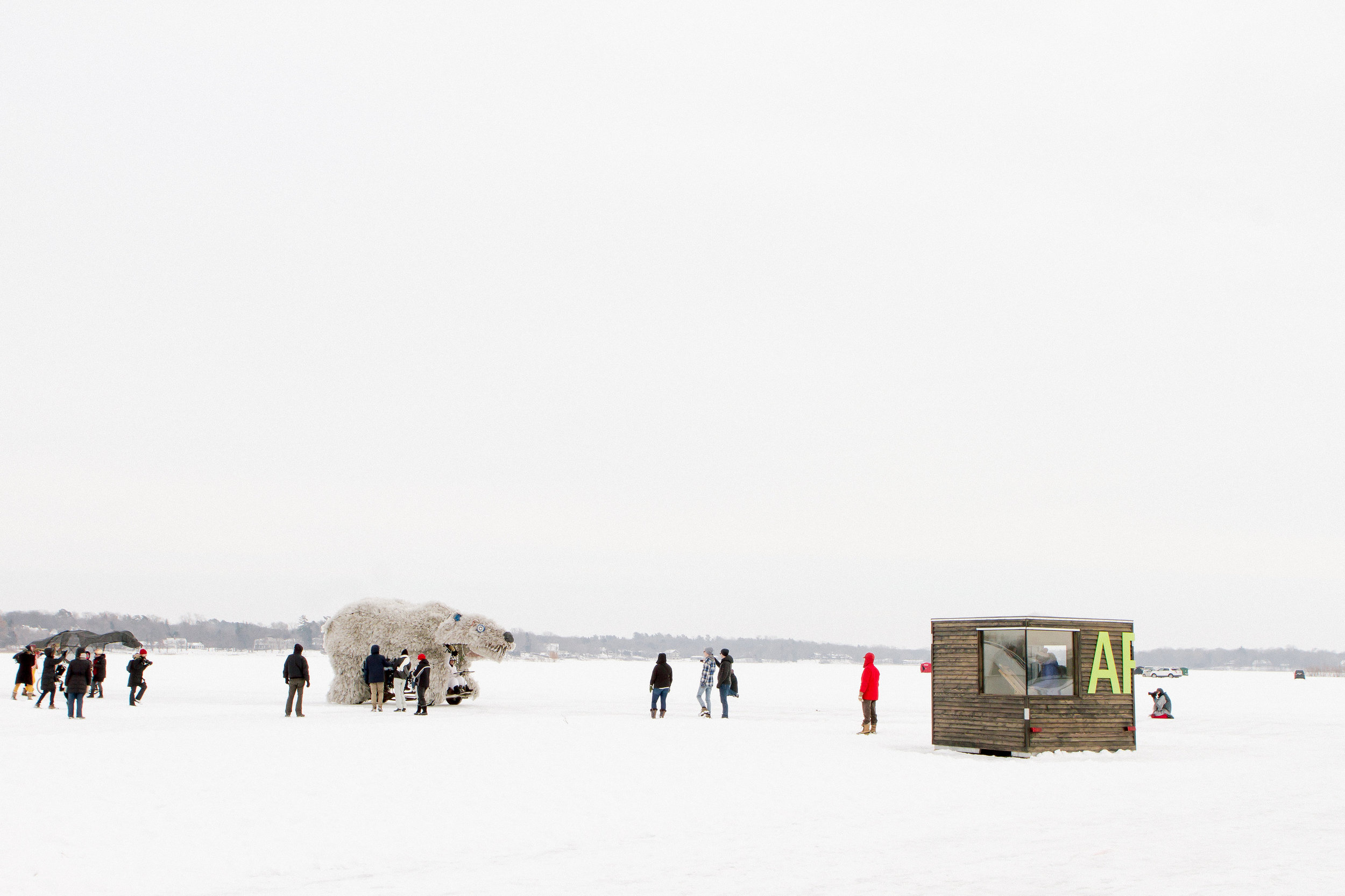 NewStudio Architecture's art shanty among other entries on frozen White Bear Lake