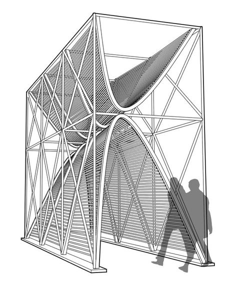 NewStudio Architecture's rendering of a temporary pavilion using scaffolding and ropes